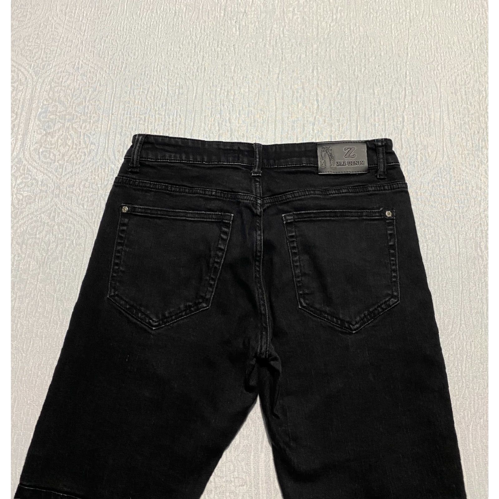 Denime ZLZ Denim Jeans Men's Slim 30×31 Black Distressed Ripped 5-Pocket Denim Jeans Men's Size 30 Regular Black ZLZ Denim Biker Style Jeans Size US 30 / EU 46 - 3 Thumbnail