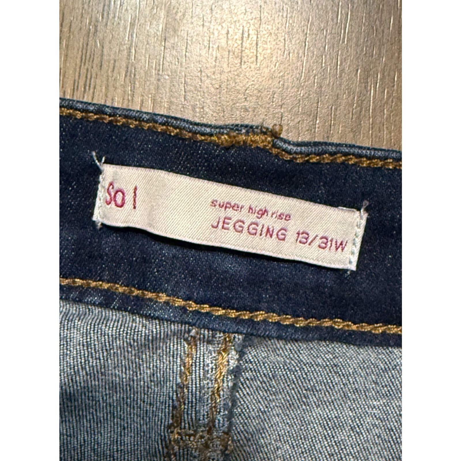 Vintage SO Jeans Women's 13/31W Blue Denim Distressed Super High Rise Jegging Jeans Womens Size 34" / US 12 / IT 48 - 4 Thumbnail