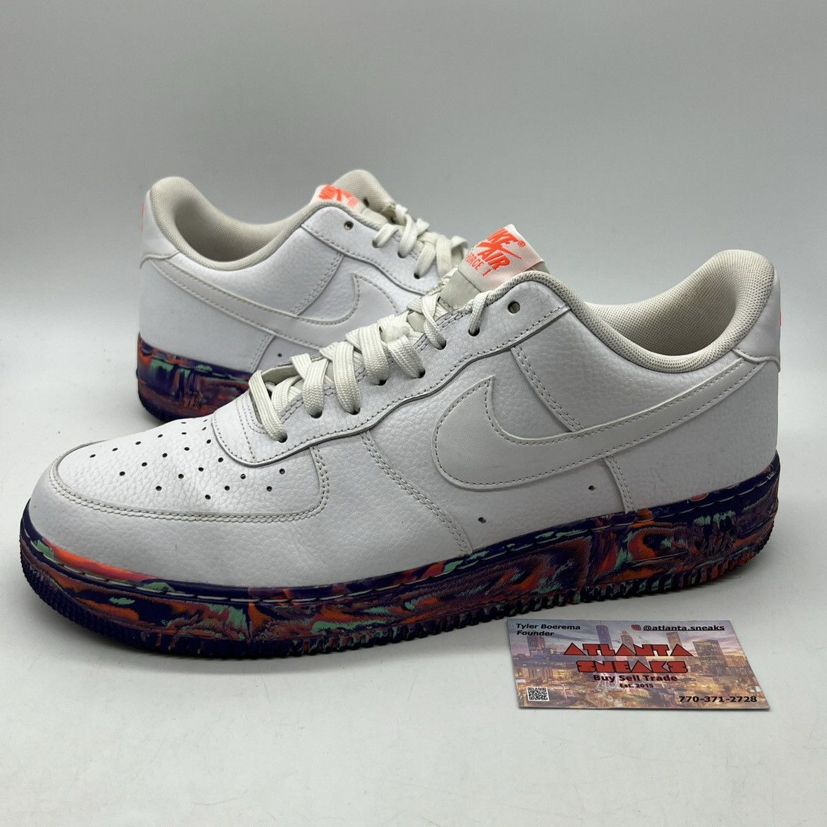 image of Nike Air Force 1 Multi Color Marble Shoes in White, Men's (Size 13)