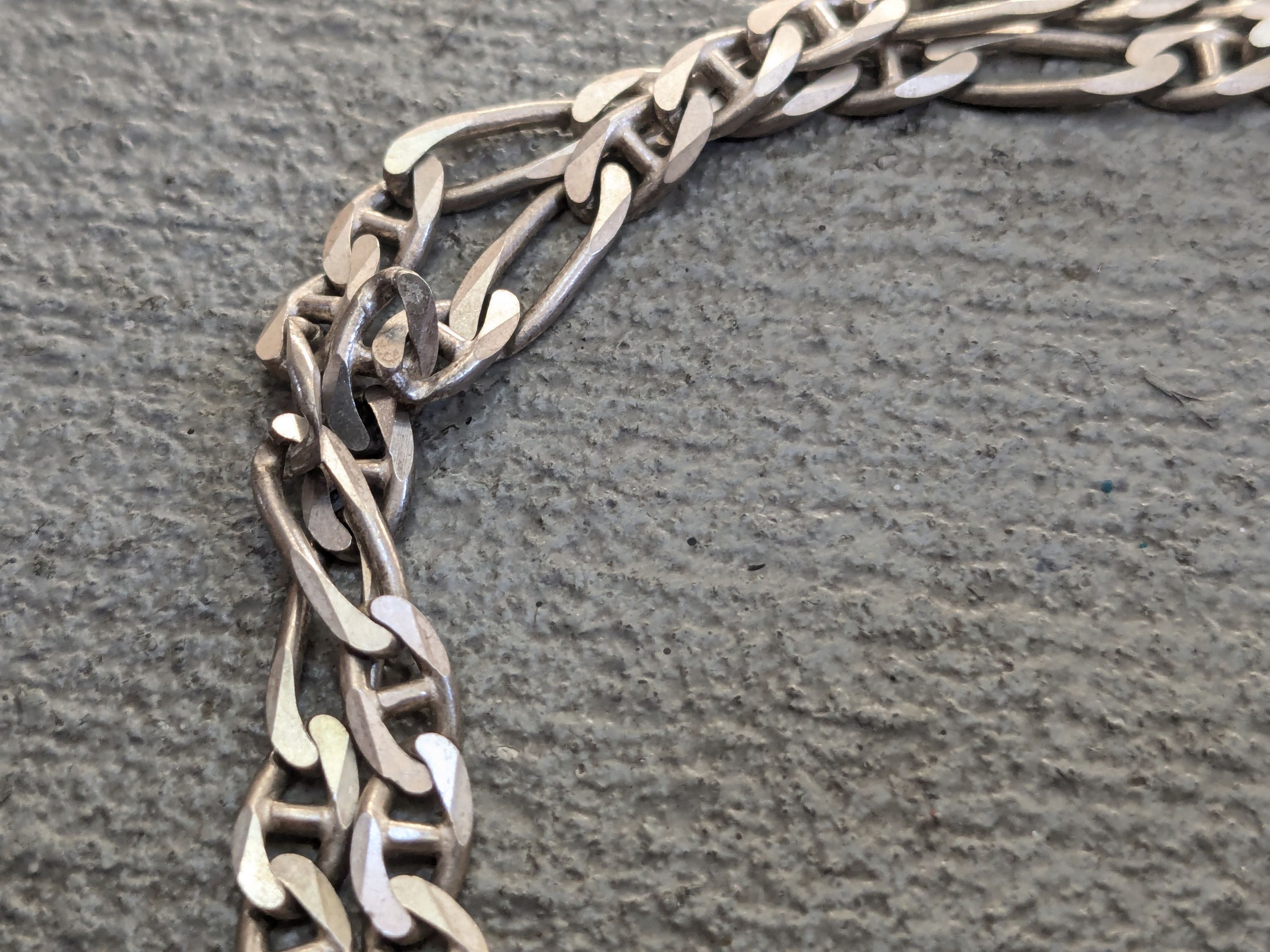 Vintage Vintage Sterling Silver Necklace Figaro 20" Punk Biker Italy Size ONE SIZE - 3 Thumbnail