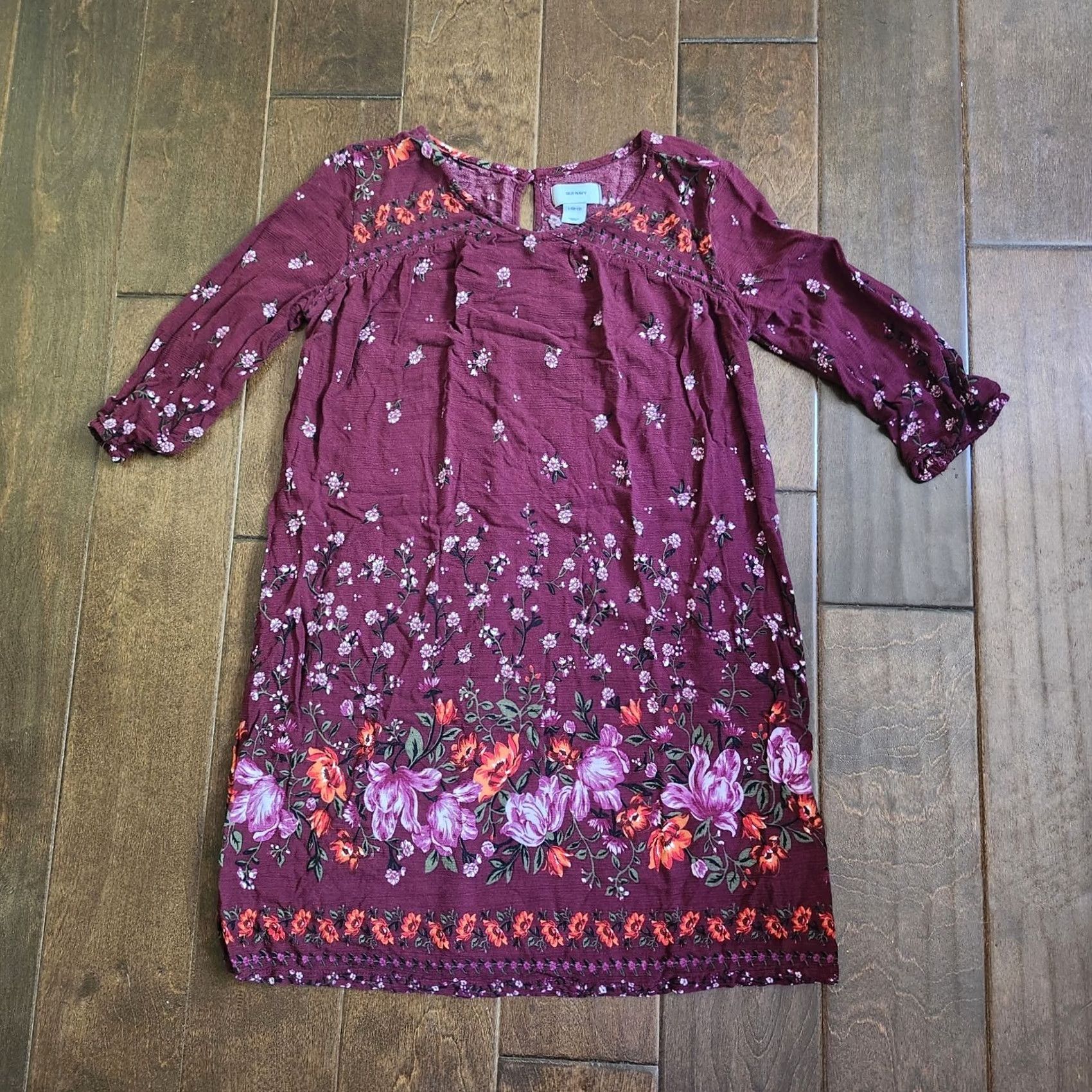 Old Navy Old Navy Dress Womens Junior Burgundy Floral 3/4 Sleeve Long L Red Pattern Floral Casual Travel Summer Spring Fall Womens Size L / US 10 / IT 46 - 2 Thumbnail