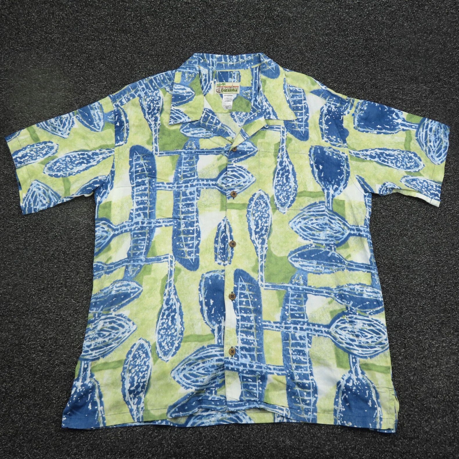 image of Patagonia Patahola Shirt Adult XL Blue & Yellow Hawaiian Button Up Short Sleeve in White, Men's