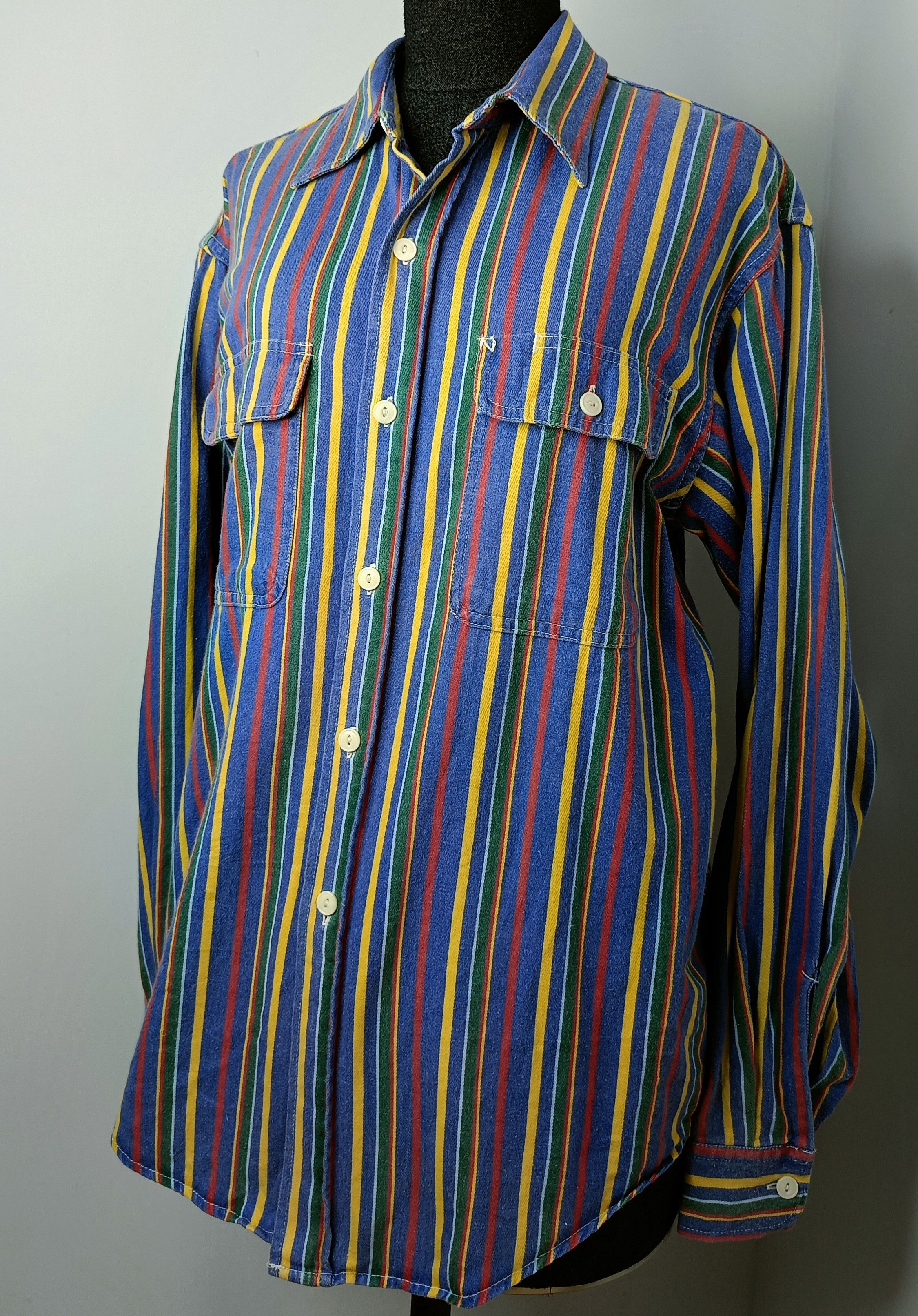 image of Sugar Cane Union Made Blue Striped Work Shirt Medium, Men's
