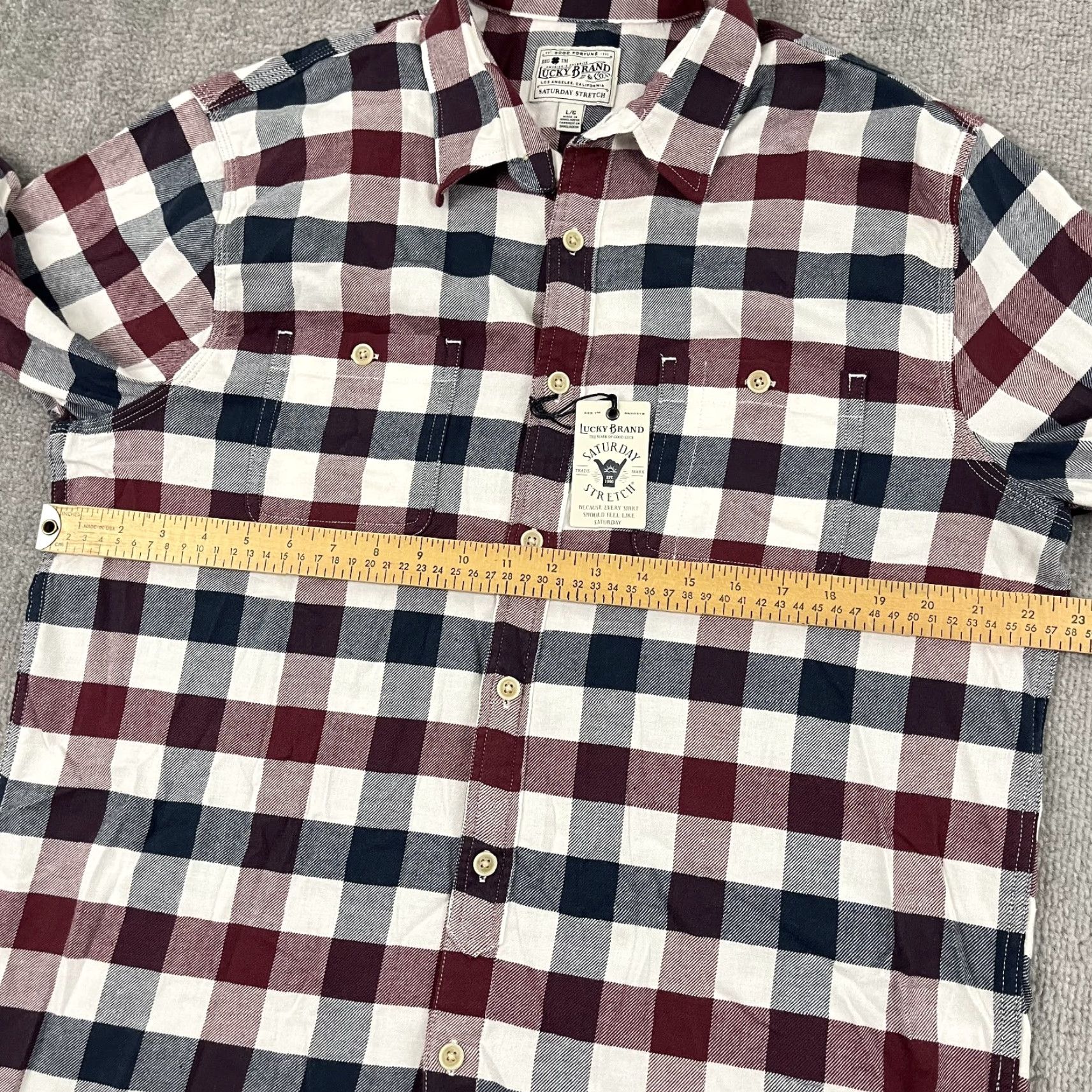 Lucky Brand Lucky Brand Flannel Shirt Mens Large Red White Blue Plaid Button Up Stretch NEW Size US L / EU 52-54 / 3 - 6 Thumbnail