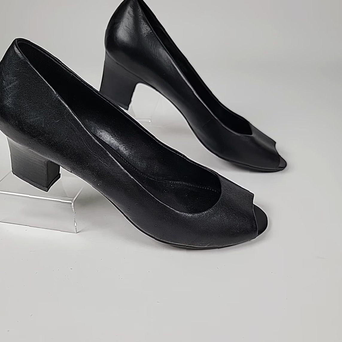 Franco Sarto Franco Sarto Women's Black Leather Heels Open Toe Slip On Block Heel Pump Size 8.5 Womens Size US 9 / IT 39 - 4 Thumbnail