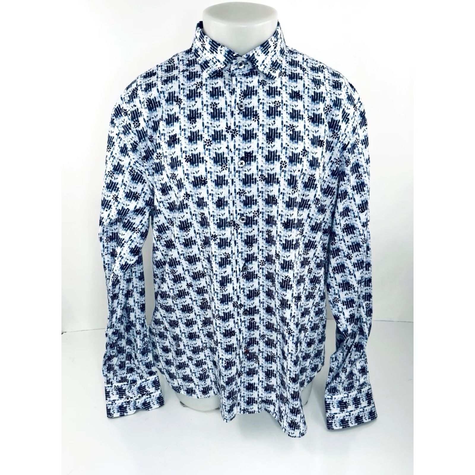 Vintage LANSKY BROS Abstract Geometric Mens XXL Shirt Long Sleeve Button-Up Blue / White 2XL Mens Size US XXL / EU 58 / 5 - 2 Thumbnail