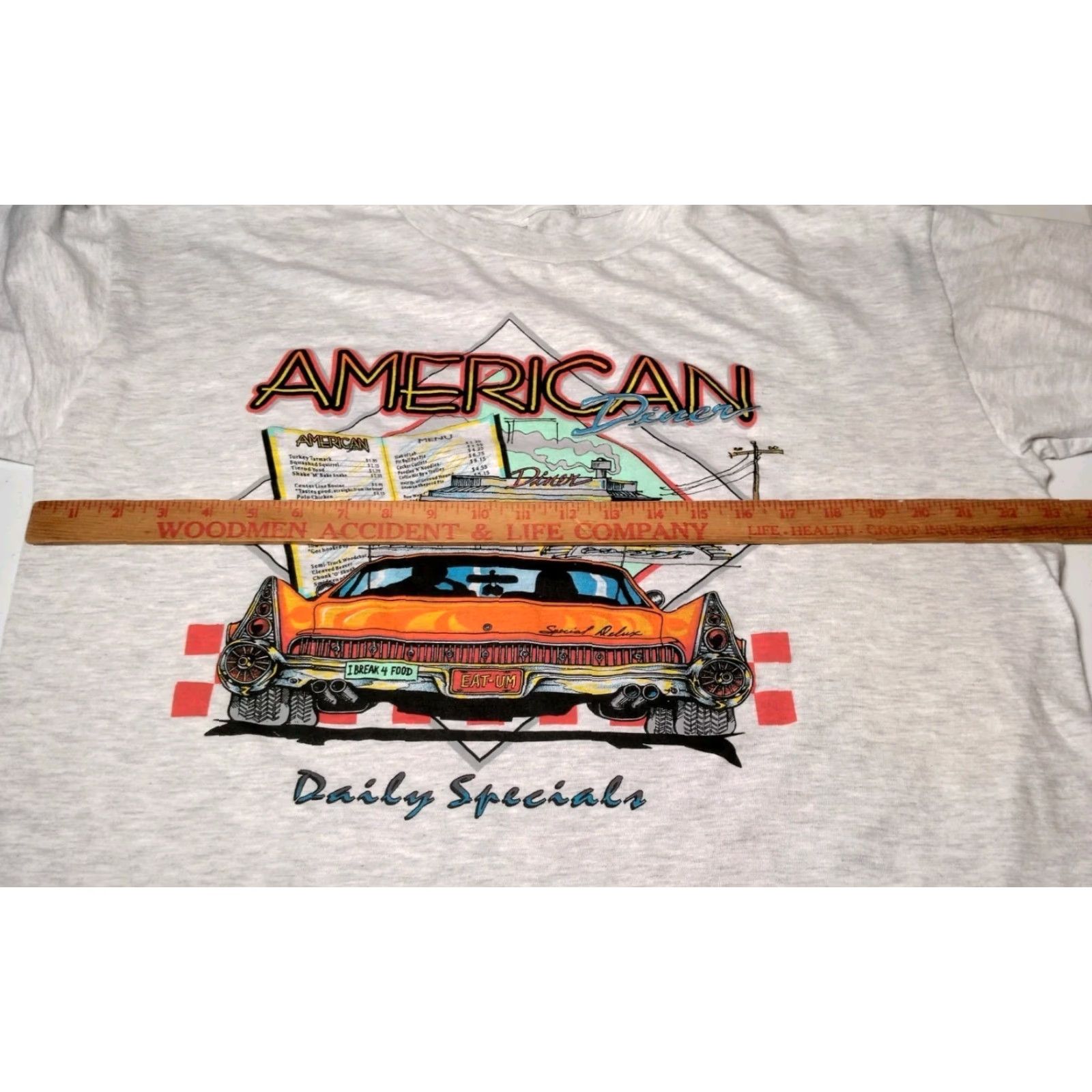 Vintage VINTAGE Creditee Men T-Shirt XL Gray American Diner Food Graphic 80s Single Stitch Cotton Size US XL / EU 56 / 4 - 4 Thumbnail