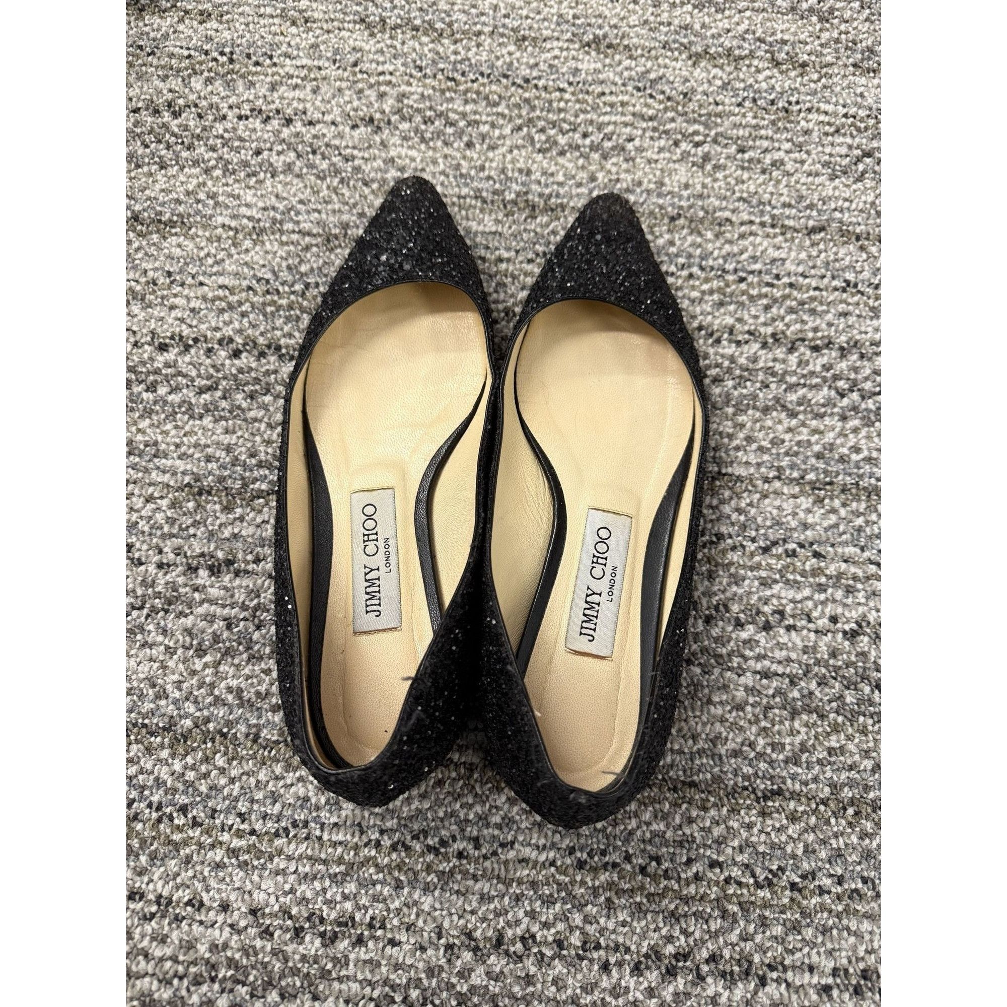 Jimmy Choo Jimmy Choo London Black Glitter Pointed Toe Flats Made In It Size US 5 / IT 35 - 9 Thumbnail