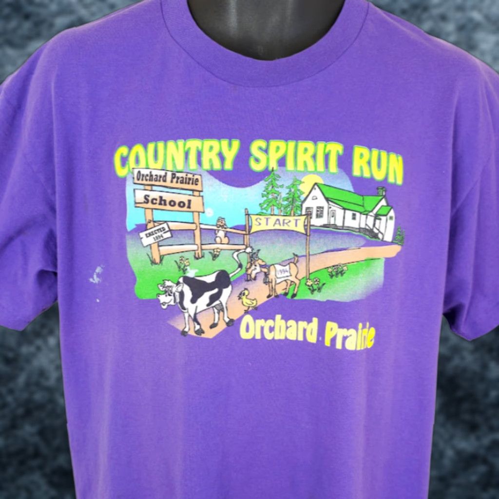 Hanes VINTAGE Hanes T Shirt Mens Size Large Purple 90s Country Spirit Run Short Sleeve Crew Neck Cotton Blend Size US L / EU 52-54 / 3 - 1 Thumbnail