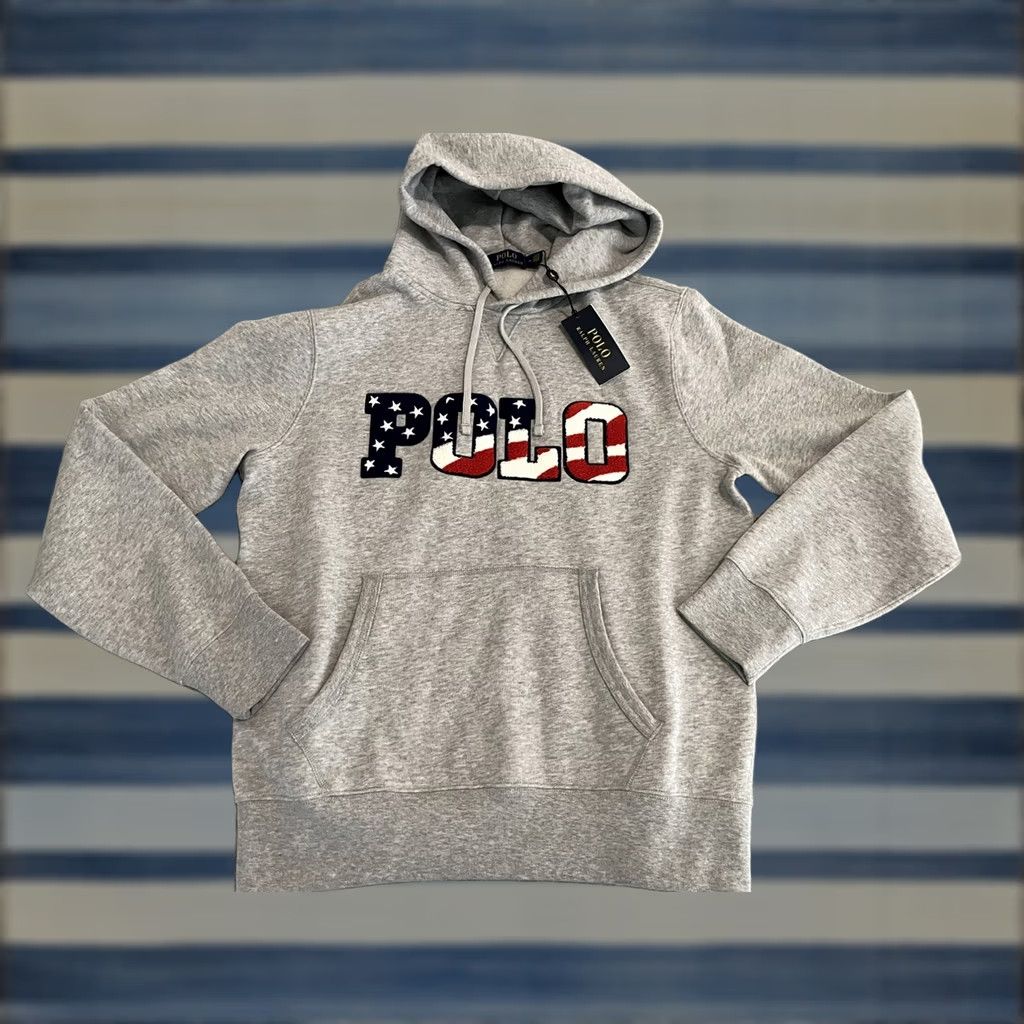Polo Ralph Lauren Polo Ralph Lauren Hoodie Mens Medium Gray USA Flag Fleece Pullover Sweatshirt Size US M / EU 48-50 / 2 - 1 Thumbnail