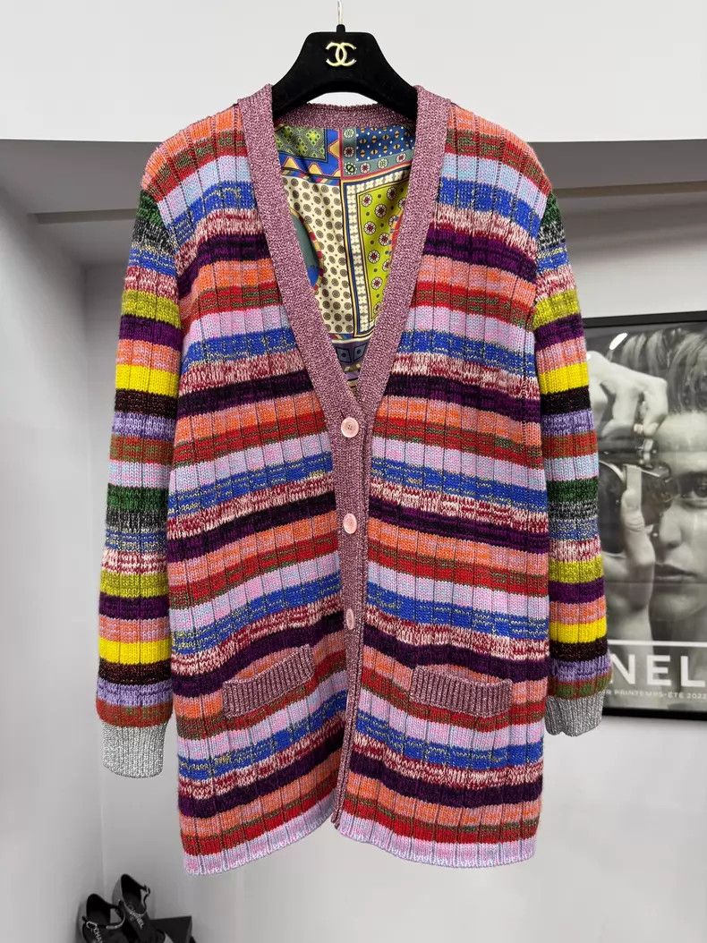 Gucci Gucci Colorful gold line striped double-sided cardigan coa Size XS / US 0-2 / IT 36-38 - 1 Thumbnail
