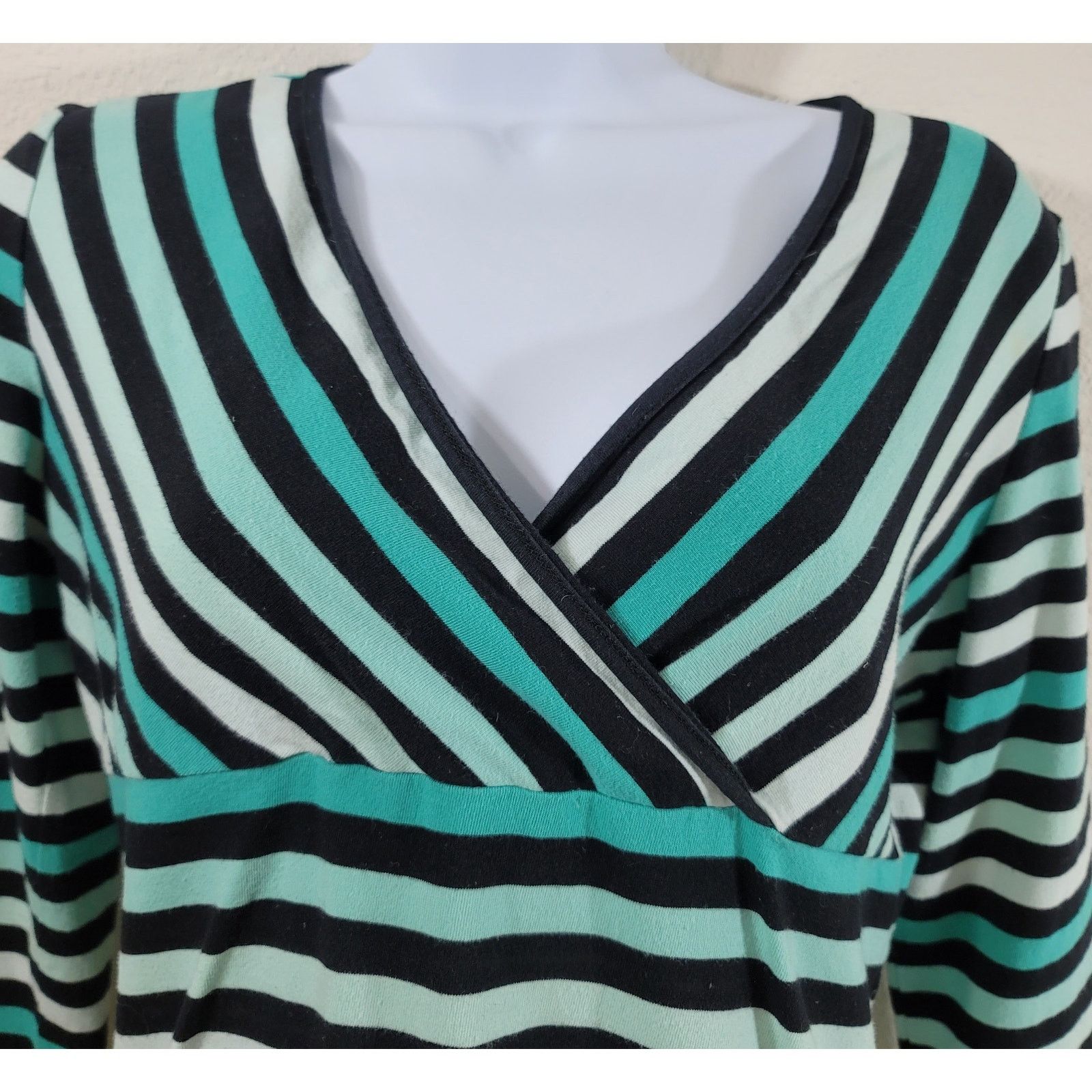 Other Style & Co Green Black Striped Crisscross Bodice Top PM Soft Size M / US 6-8 / IT 42-44 - 2 Thumbnail