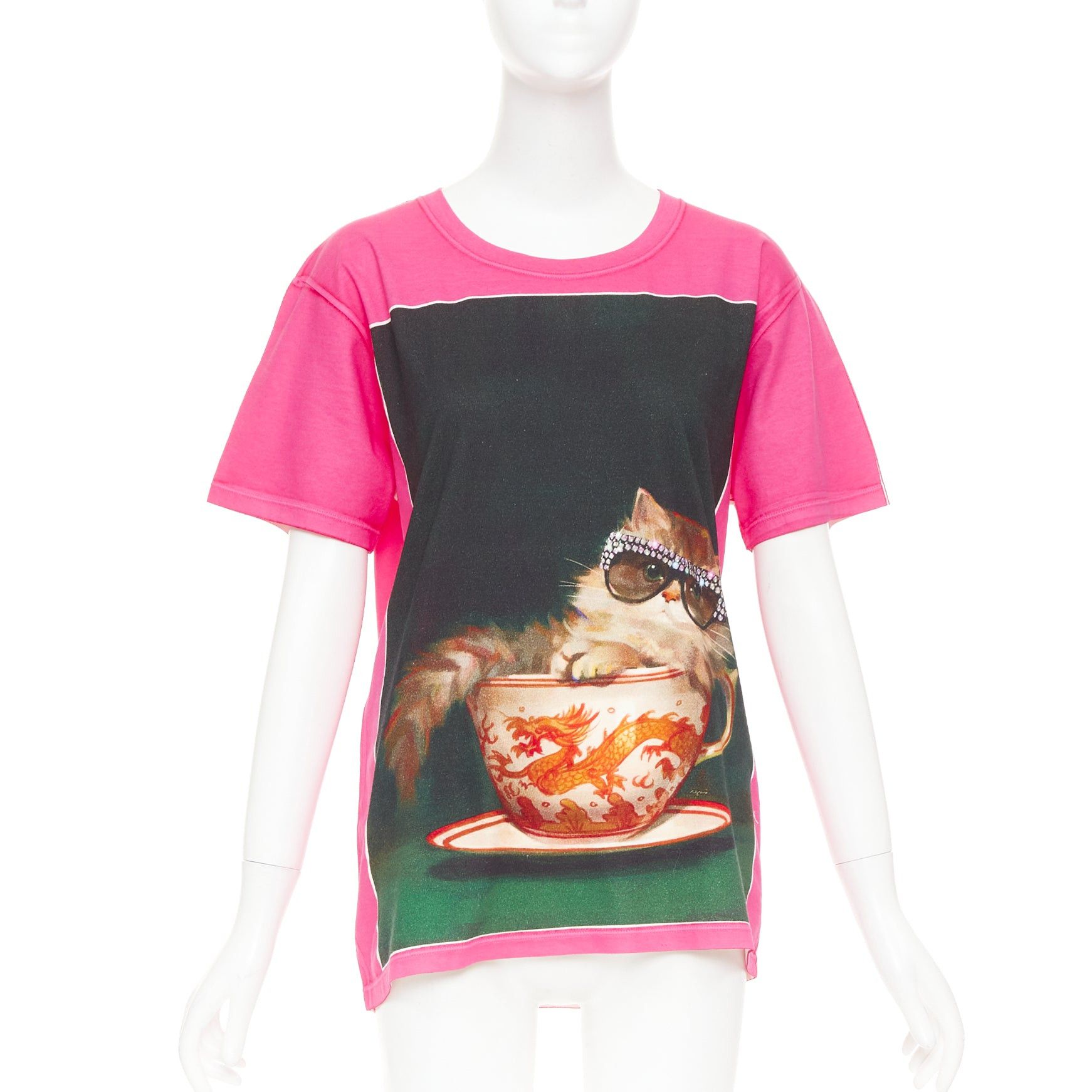 Gucci GUCCI 2018 Ignasi Monreal pink cotton Cat in Teacup graphic print t-shirt XS Size XS / US 0-2 / IT 36-38 - 1 Thumbnail