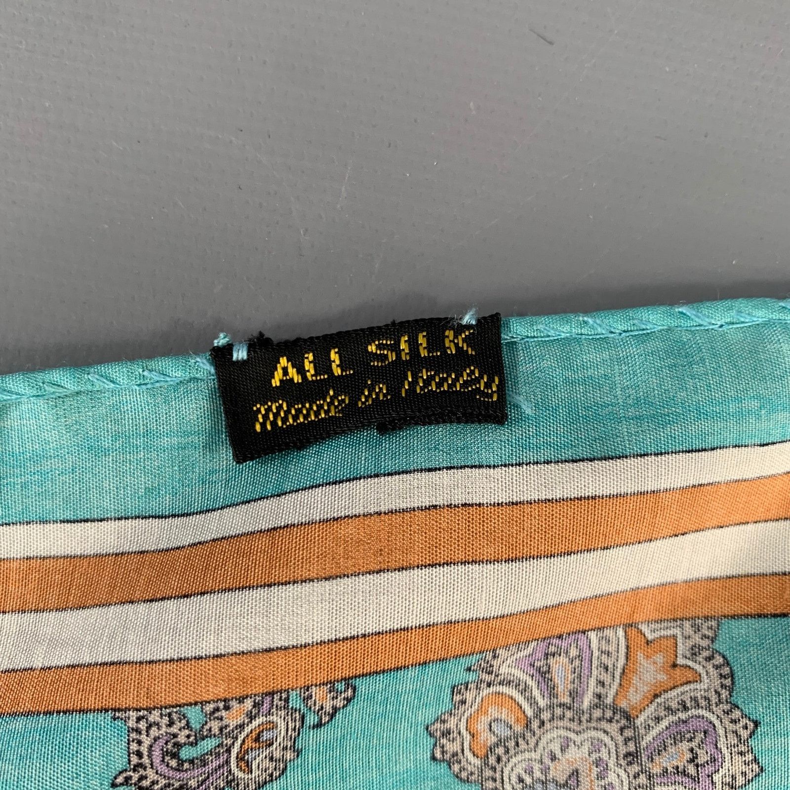 Other NO BRAND Teal Orange Paisley Silk Pocket Square Size ONE SIZE - 5 Thumbnail