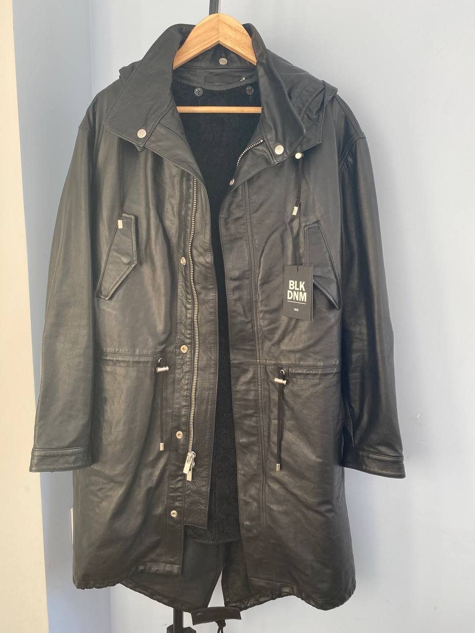 image of Blk Dnm Leather Shearling Parka Coat Jacket in Black, Men's (Size Medium)