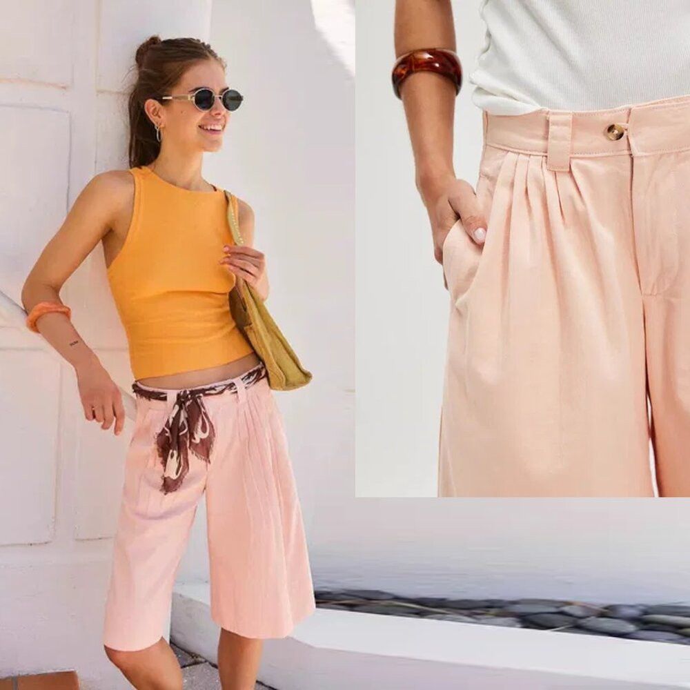 NWT New $98 Free People Sadie A-Line Long Peach Blush Short