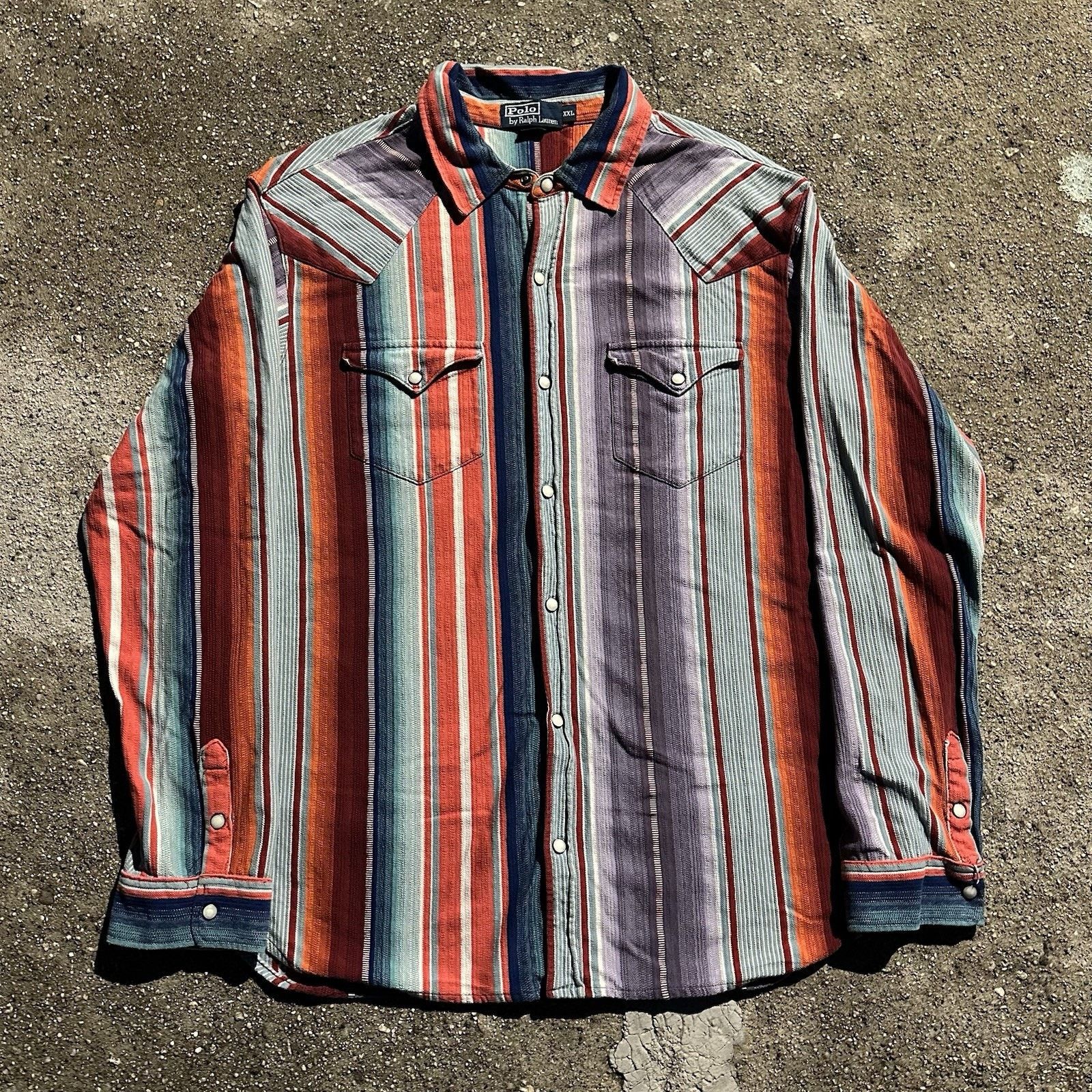 Polo Ralph Lauren × Vintage Vintage Polo Ralph Lauren Striped Western Pearl Snap Shirt Size US XXL / EU 58 / 5 - 1 Thumbnail