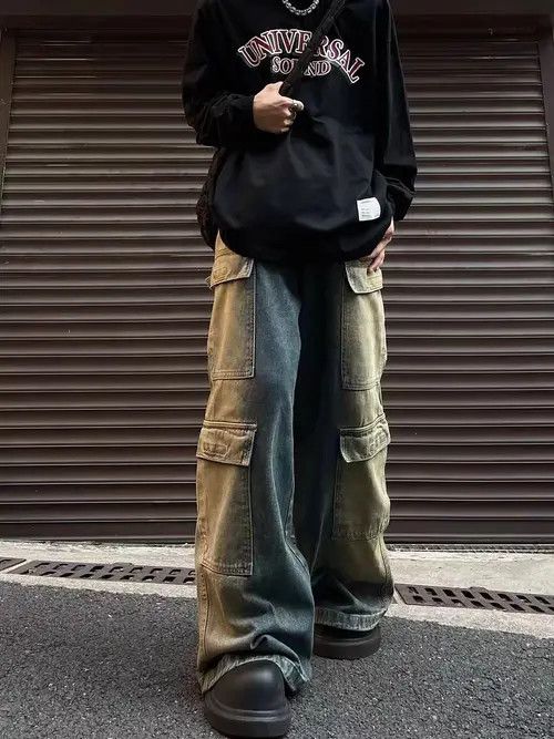 Japanese Brand × Jean Yellow mud-dyed gradient velcro large pocket cargo jeans Size US 32 / EU 48 - 3 Thumbnail