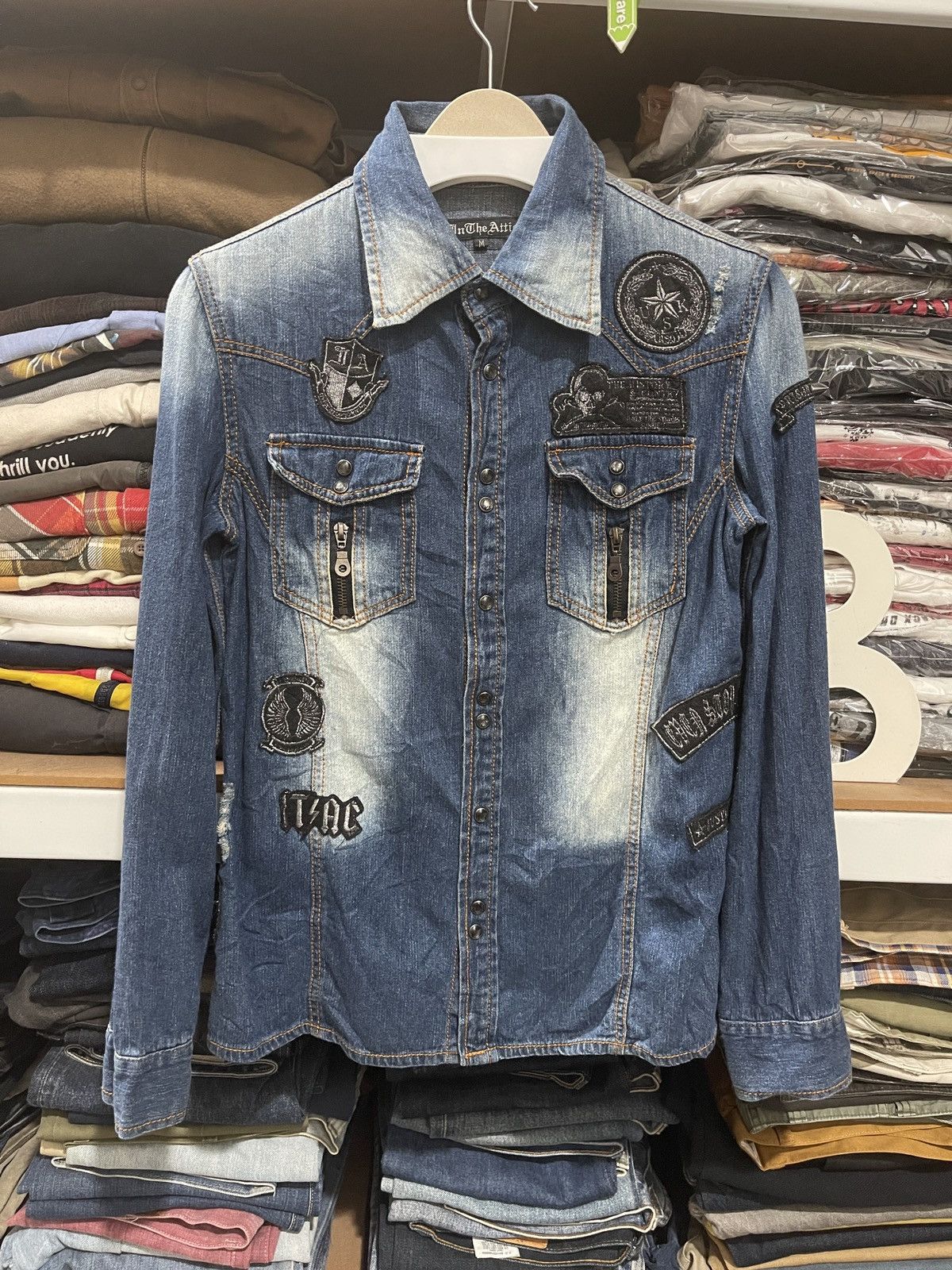 In The Attic Denim Long Sleeve Distressed Jacket Size M