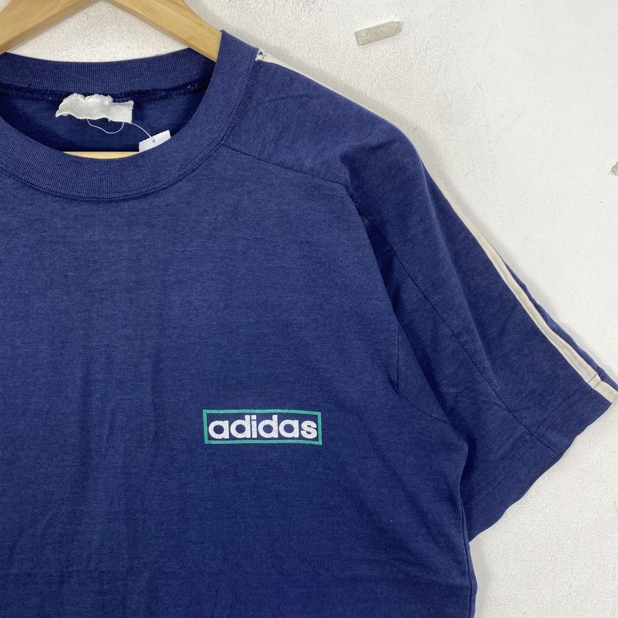 Adidas Vintage 90s Adidas 3 Stripe Sleeve Tee Navy Green L Trefoil Size US L / EU 52-54 / 3 - 4 Thumbnail