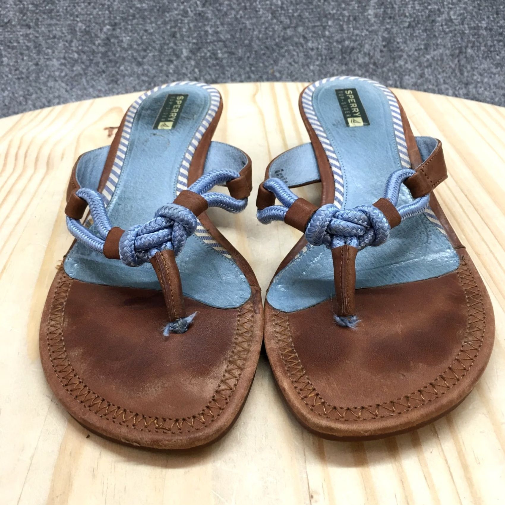 Sperry Sperry Sandals Womens 10 Brown Leather Blue Rope Thong Wedge Heels Slip On Size US 10 / IT 40 - 4 Thumbnail