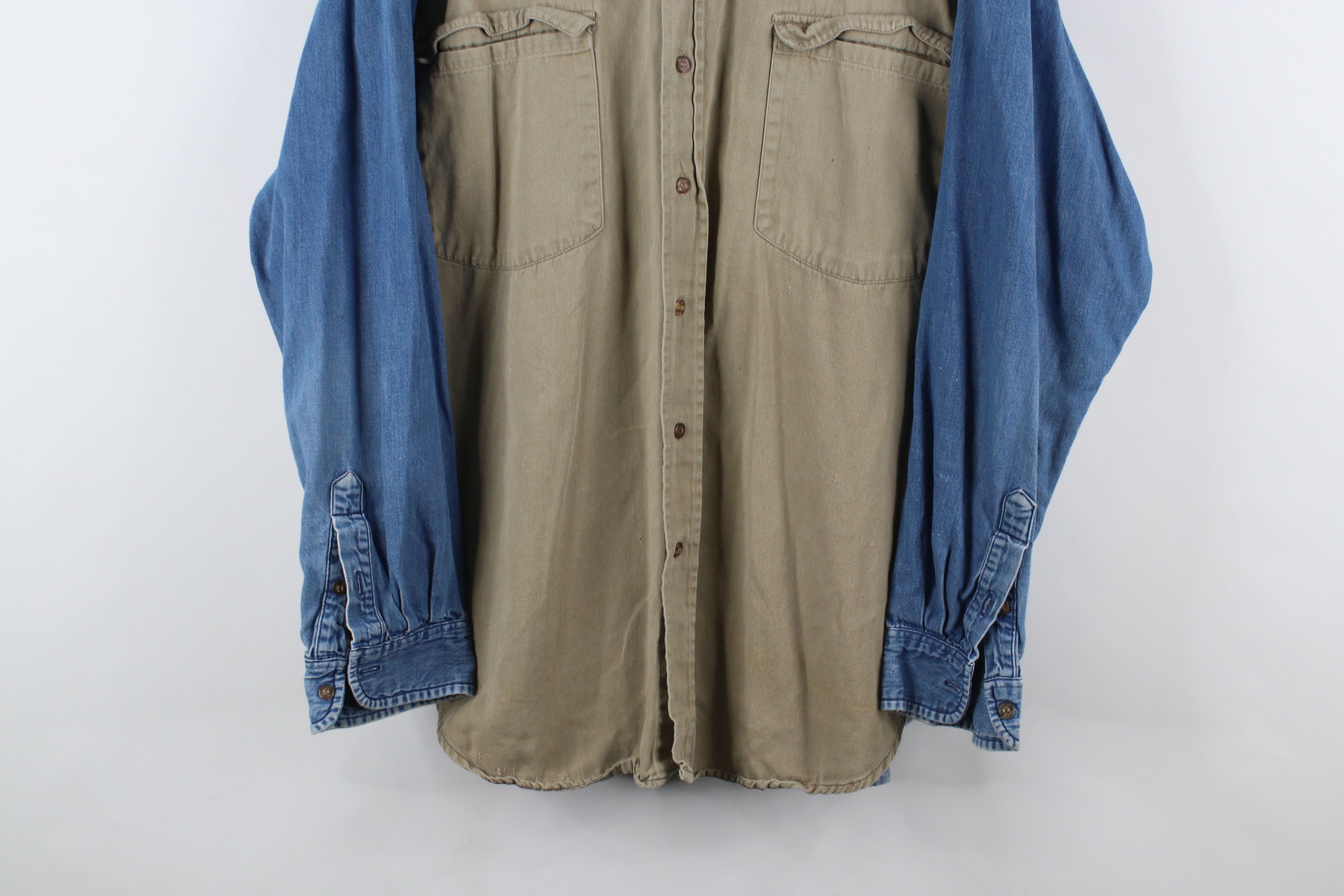 Vintage Vintage 90s Streetwear Block Denim Jean Button Down Shirt Size US XL / EU 56 / 4 - 3 Thumbnail