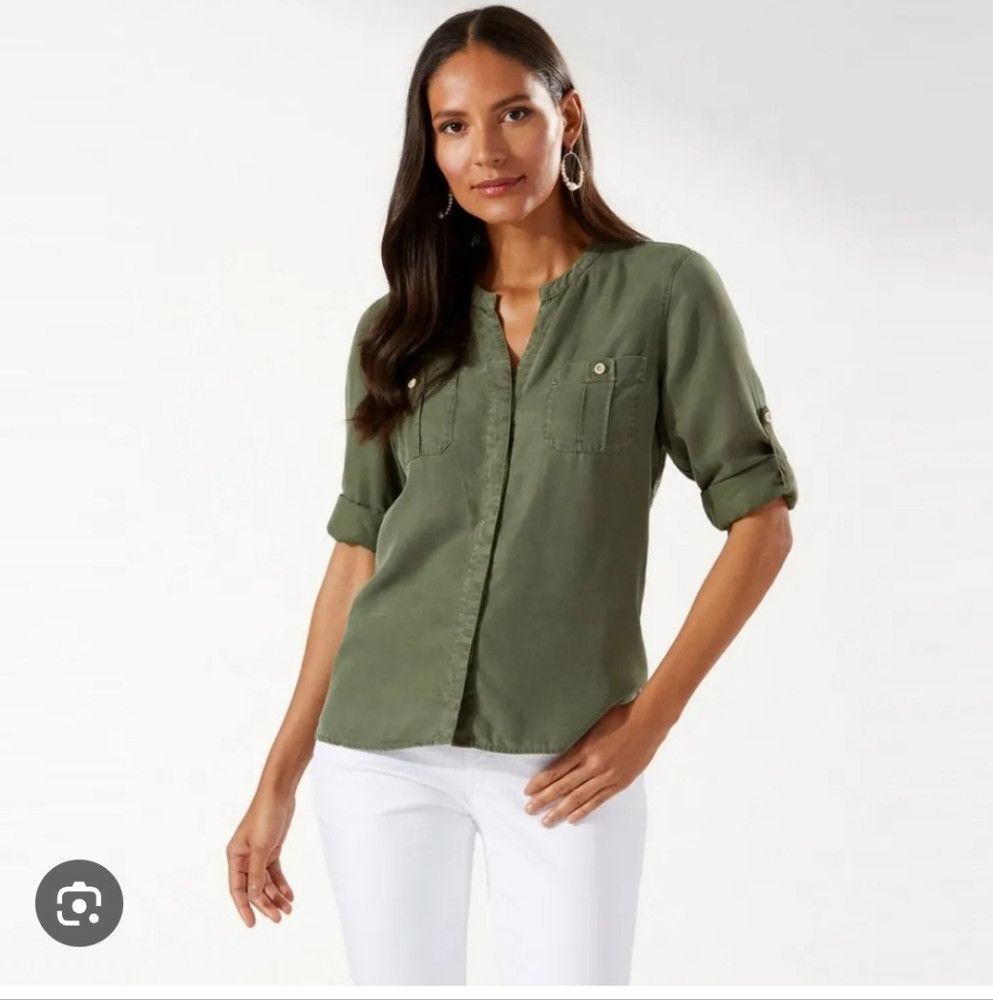 Tommy Bahama TOMMY BAHAMA | Mission Beach Shirt Blouse green Tencel Sz X Size XL / US 12-14 / IT 48-50 - 2 Thumbnail