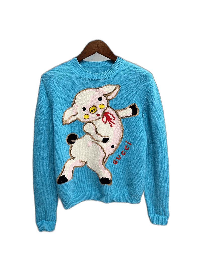 Gucci Gucci Blue Sweater with Dancing Pig Design Size US S / EU 44-46 / 1 - 1 Thumbnail