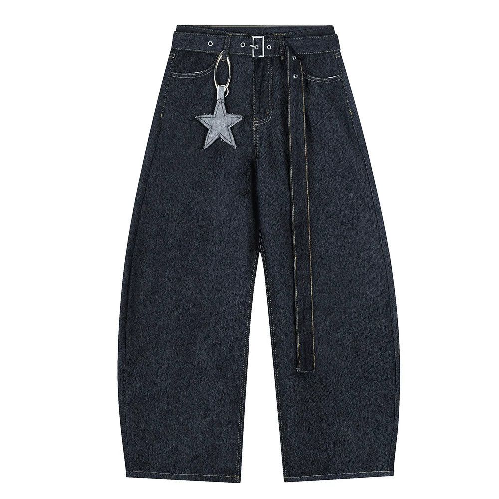 Japanese Brand Men's loose washed belt star pendant scimitar jeans y2k Size US 32 / EU 48 - 1 Thumbnail