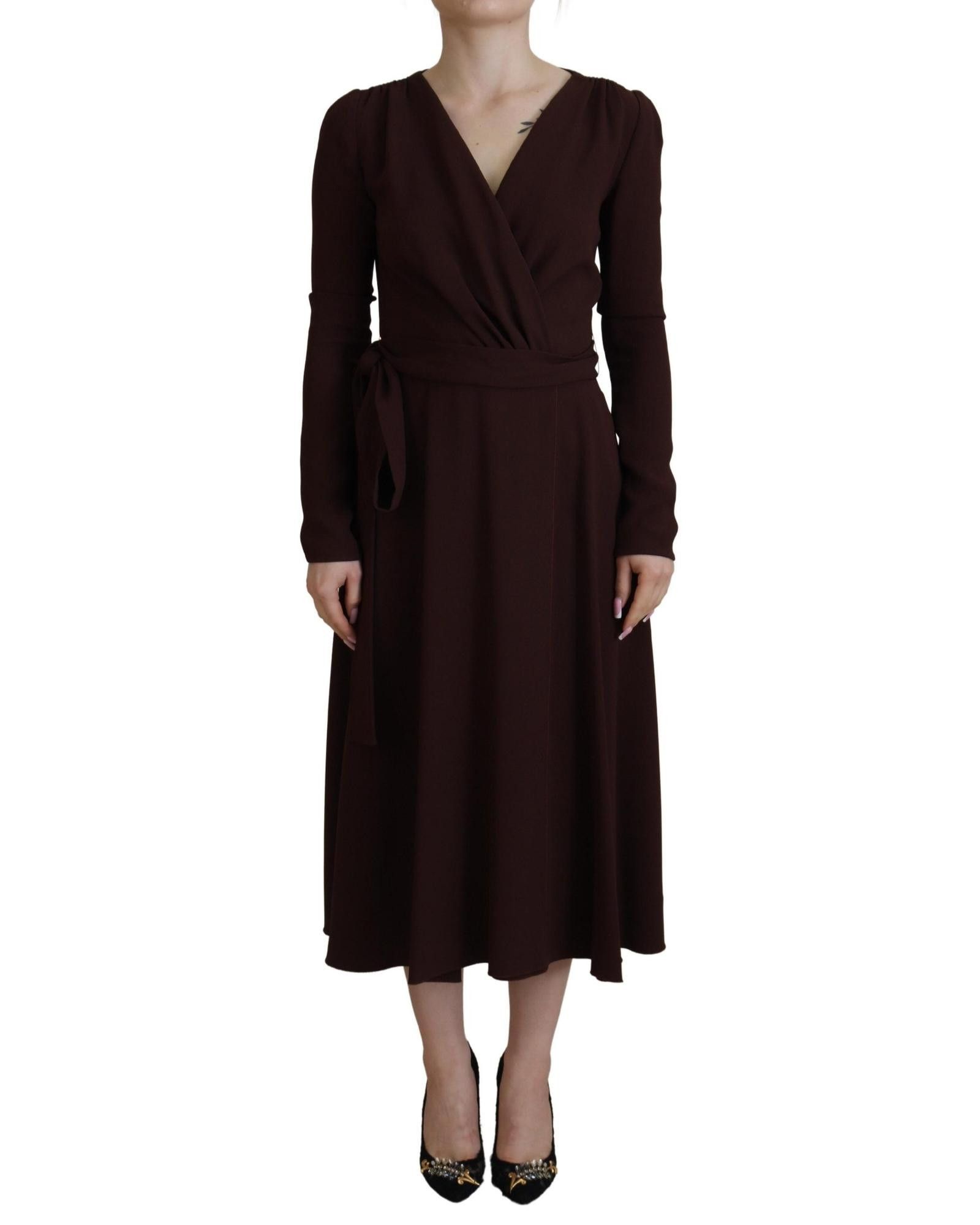 image of Dolce Gabbana Long Sleeve Midi Stretch Dress in Brown, Women's (Size Small)