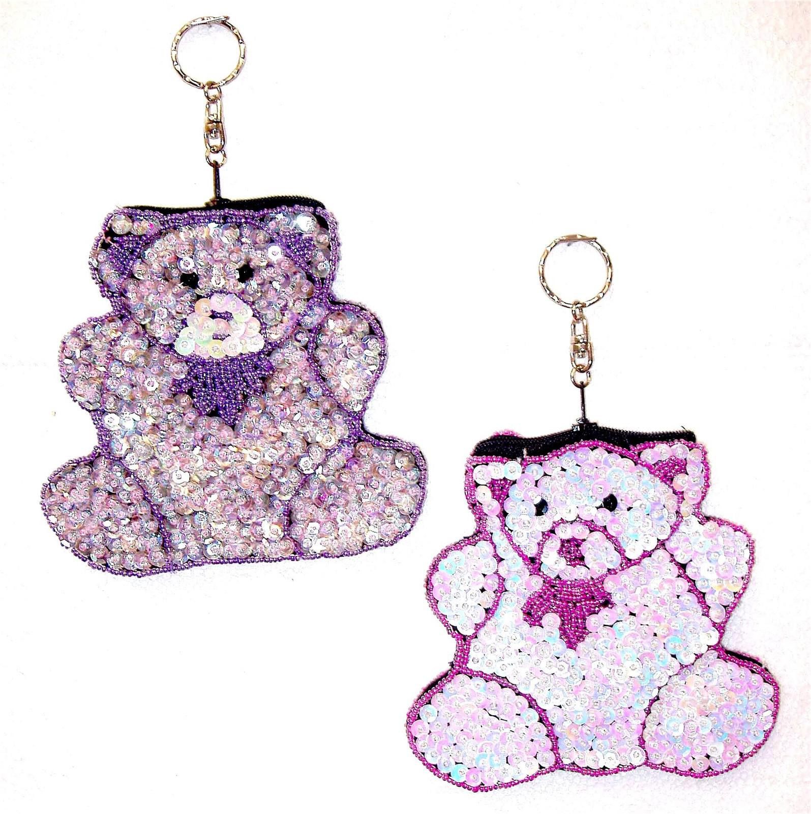 Designer Sequin Beaded Coin Purse Keychain TEDDY BEAR Size ONE SIZE - 1 Preview
