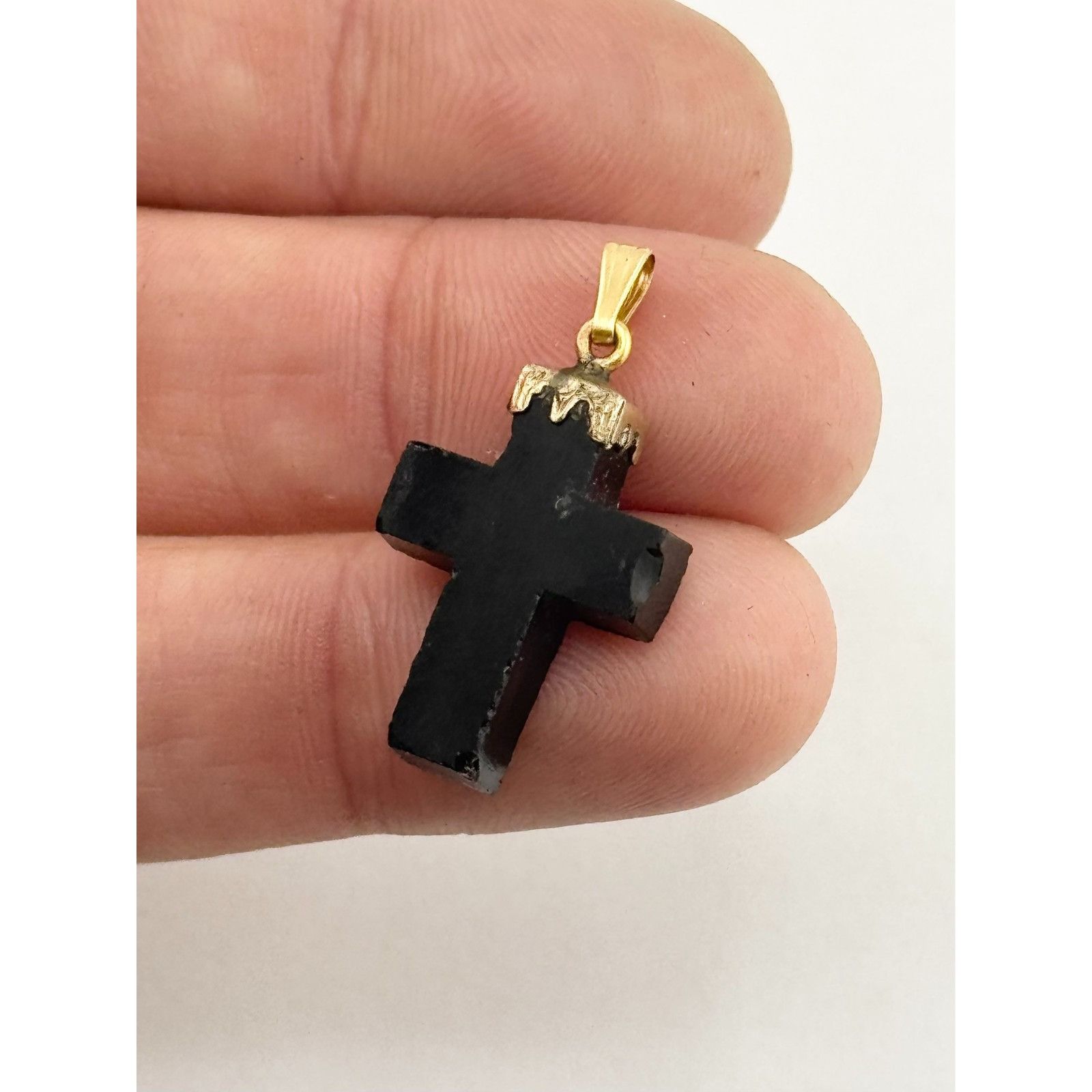 Vintage Estate Antique 14k Black Jet Onyx Stone Cross Charm Size ONE SIZE - 8 Thumbnail