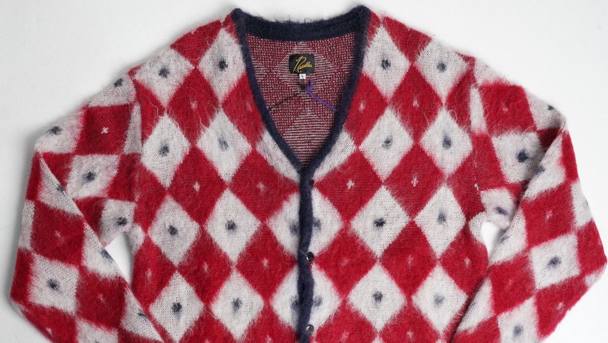 Needles Needles Navy & Red Diamond Cardigan Size L / US 10 / IT 46 - 3 Thumbnail