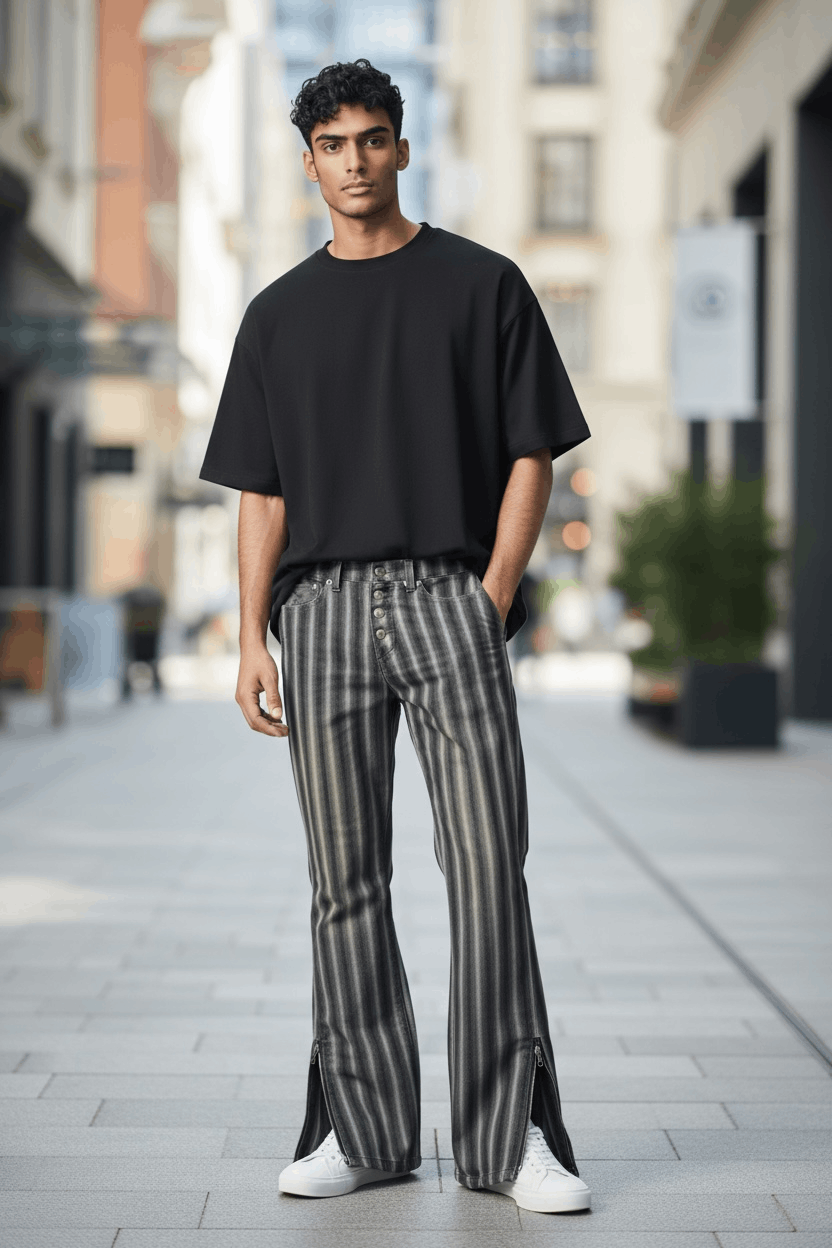 Tornado Mart FYE TORNADO MART Shadow Stripes Poly-Coat Cotton ULTRA FLARE Size US 30 / EU 46 - 1 Thumbnail