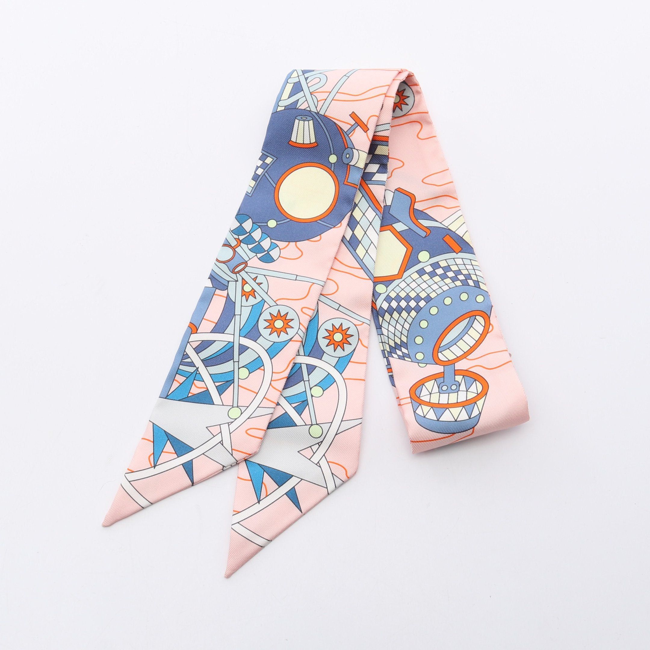Hermes Hermes Twilly Odyssey Ribbon Scarf Silk Light Pink Multicolor Size ONE SIZE - 1 Thumbnail