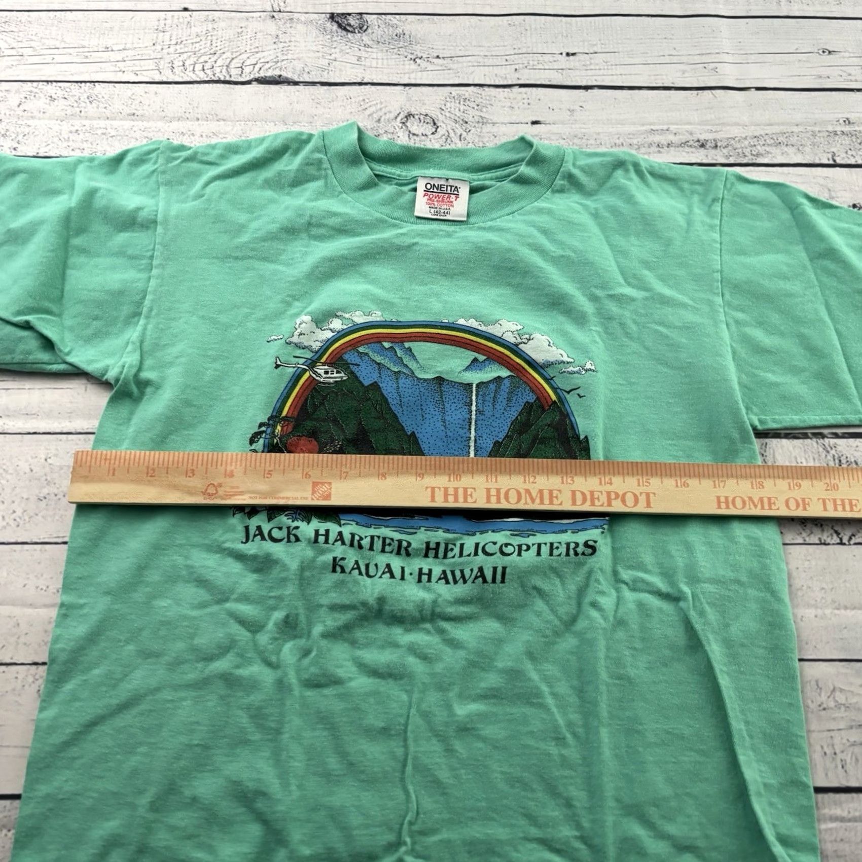 Vintage Oneita Power T Jack Harter Helicopters Kauai Hawaii Short Sleeve T Shirt Men's L Teal Size US L / EU 52-54 / 3 - 4 Thumbnail