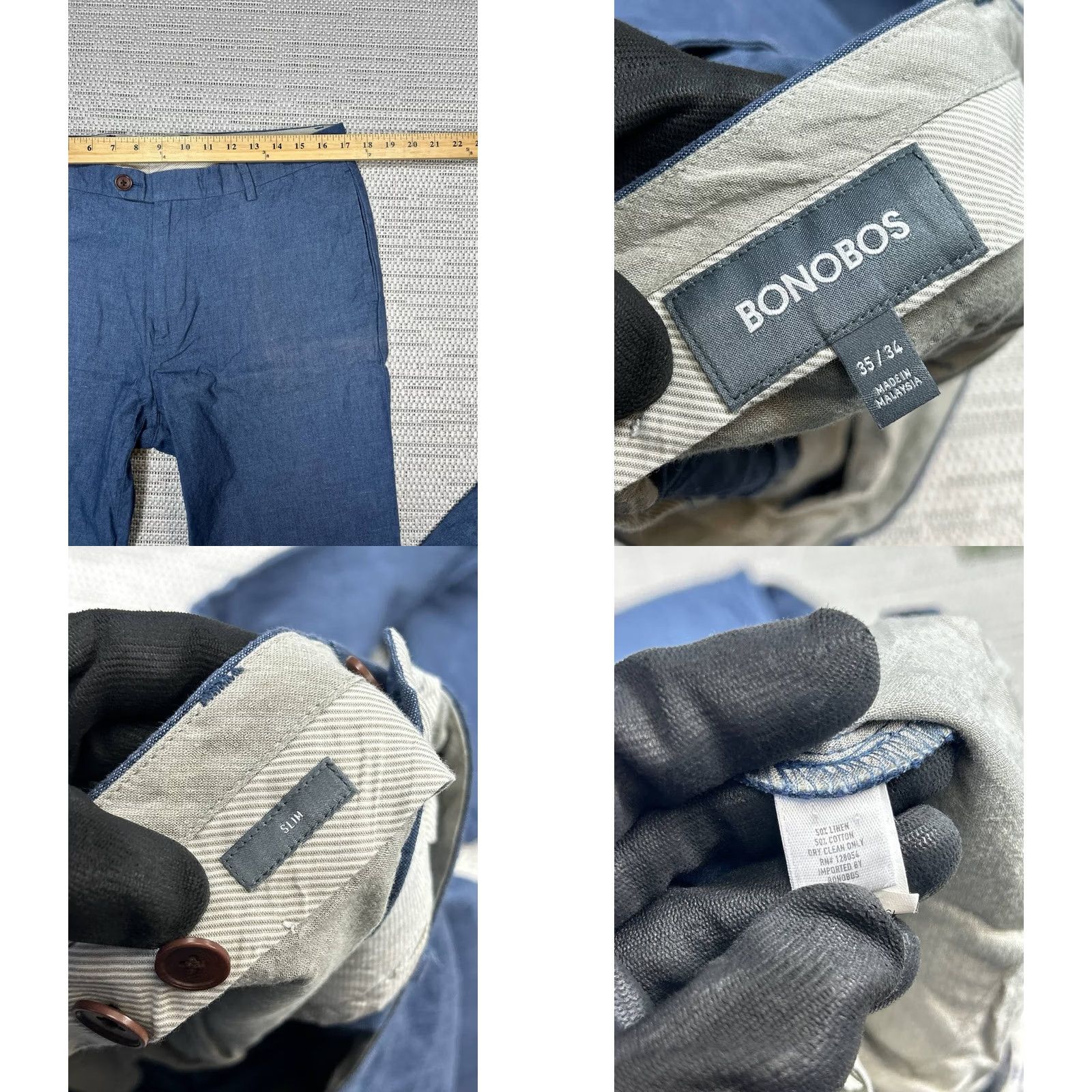 Bonobos Bonobos Slim Chino Pants Mens 35 Blue Linen Cotton Mid Rise Straight Leg Formal Casual Size US 35 - 8 Thumbnail