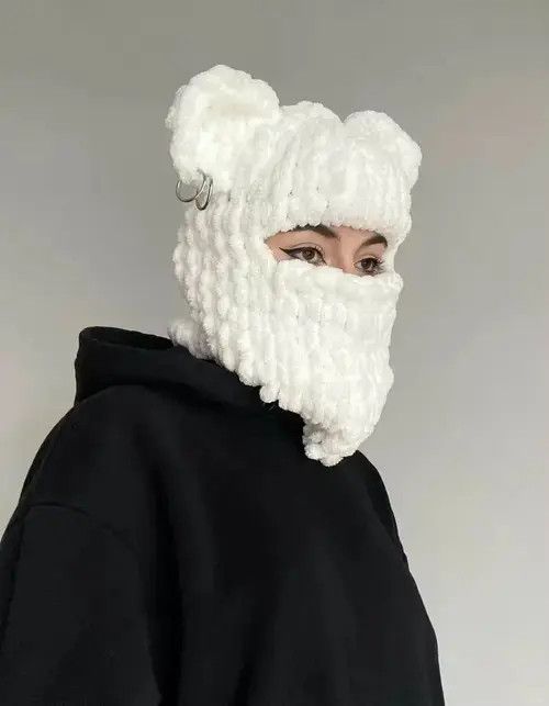 Handmade Dear Balaclava . Knitted ski mask with ears. White face mask Size ONE SIZE - 2 Thumbnail