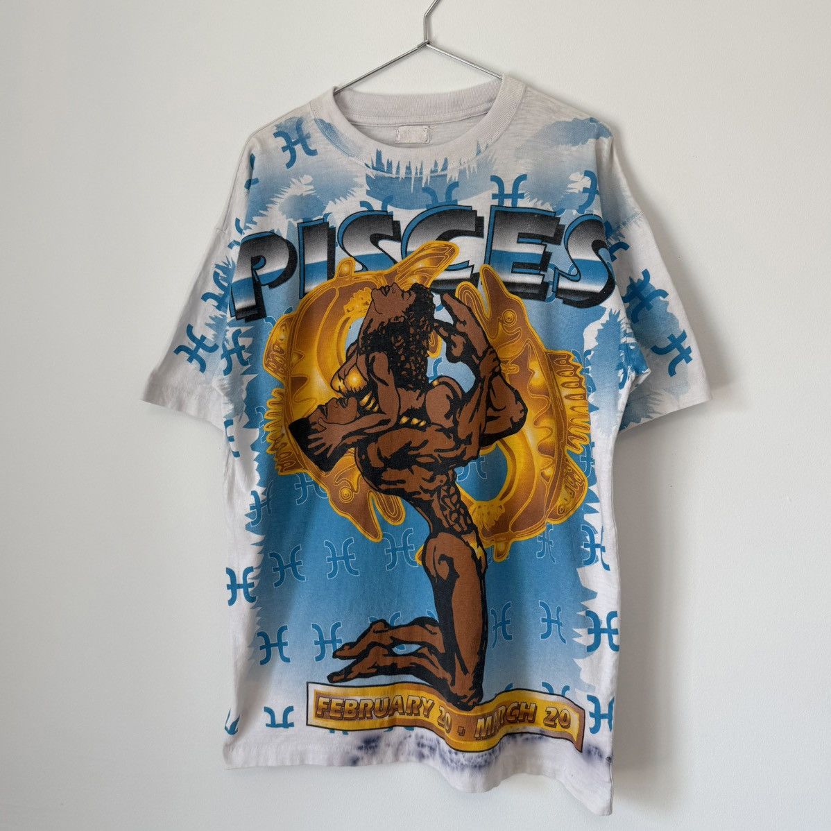 Vintage Vtg 1990s Pisces Zodiac Sign Horoscope All Over Print Tee Size US L / EU 52-54 / 3 - 3 Thumbnail