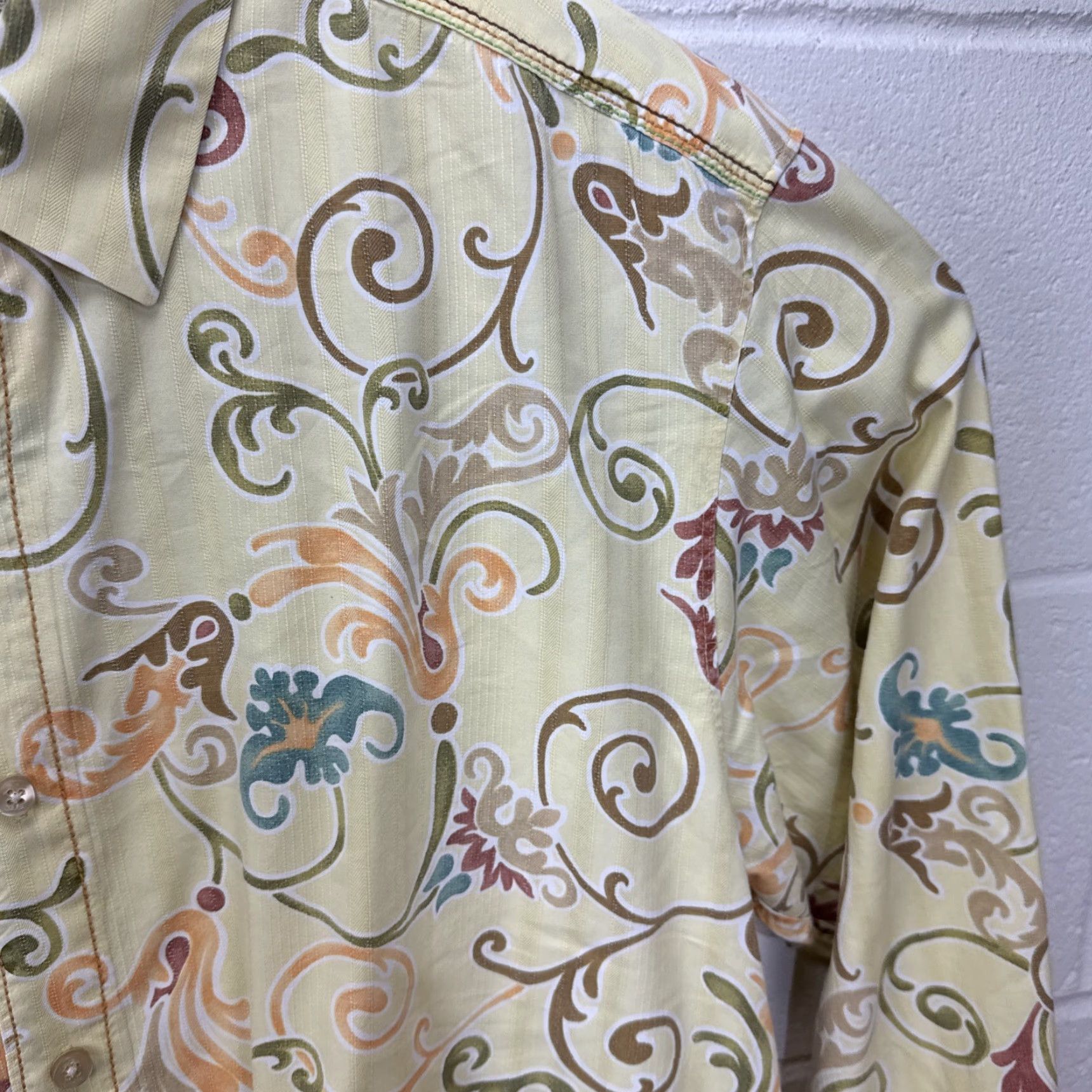 Tommy Bahama Tommy Bahama PAISLEY Shirt Men's Large Yellow Floral Linen-Blend Flip Cuff Size US L / EU 52-54 / 3 - 7 Thumbnail