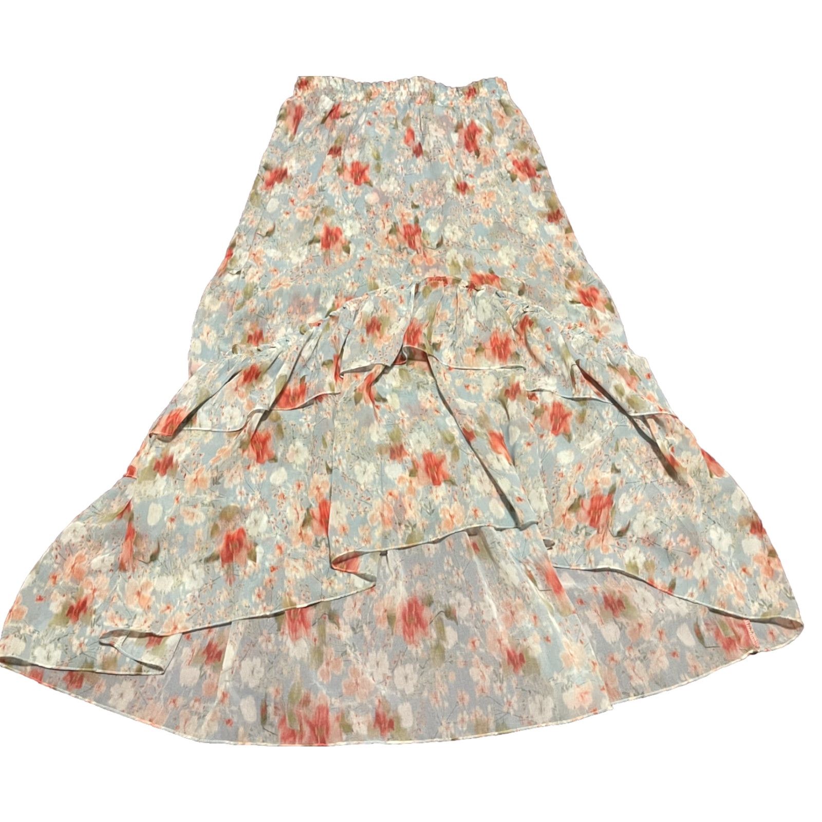 MISA Los Angeles MISA LOS ANGELES Skirt Women Midi Chiffon Floral Blue Ruffle Asymmetrical M Multicolor Size 32" / US 10 / IT 46 - 2 Thumbnail
