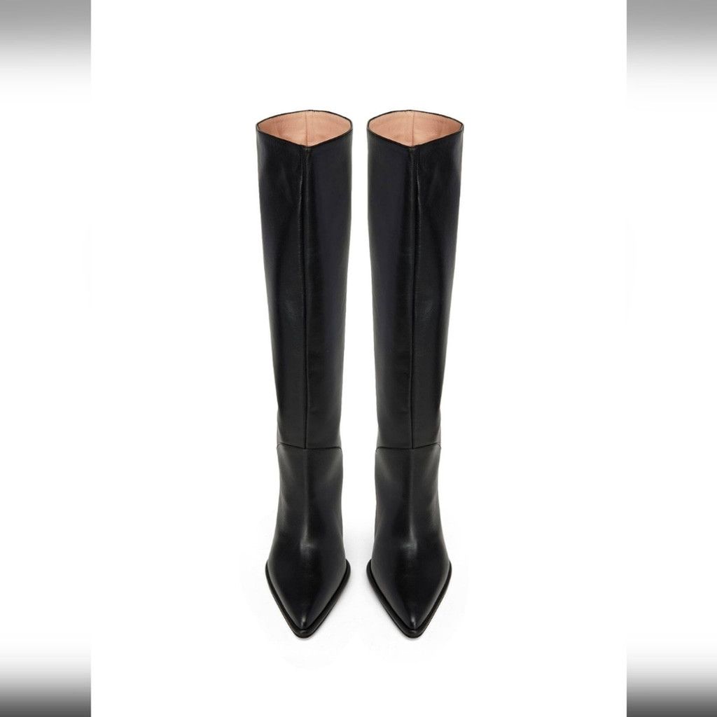 8 by YOOX Black Leather Heeled Knee-High Boots Size US 8 / IT 38 - 3 Thumbnail