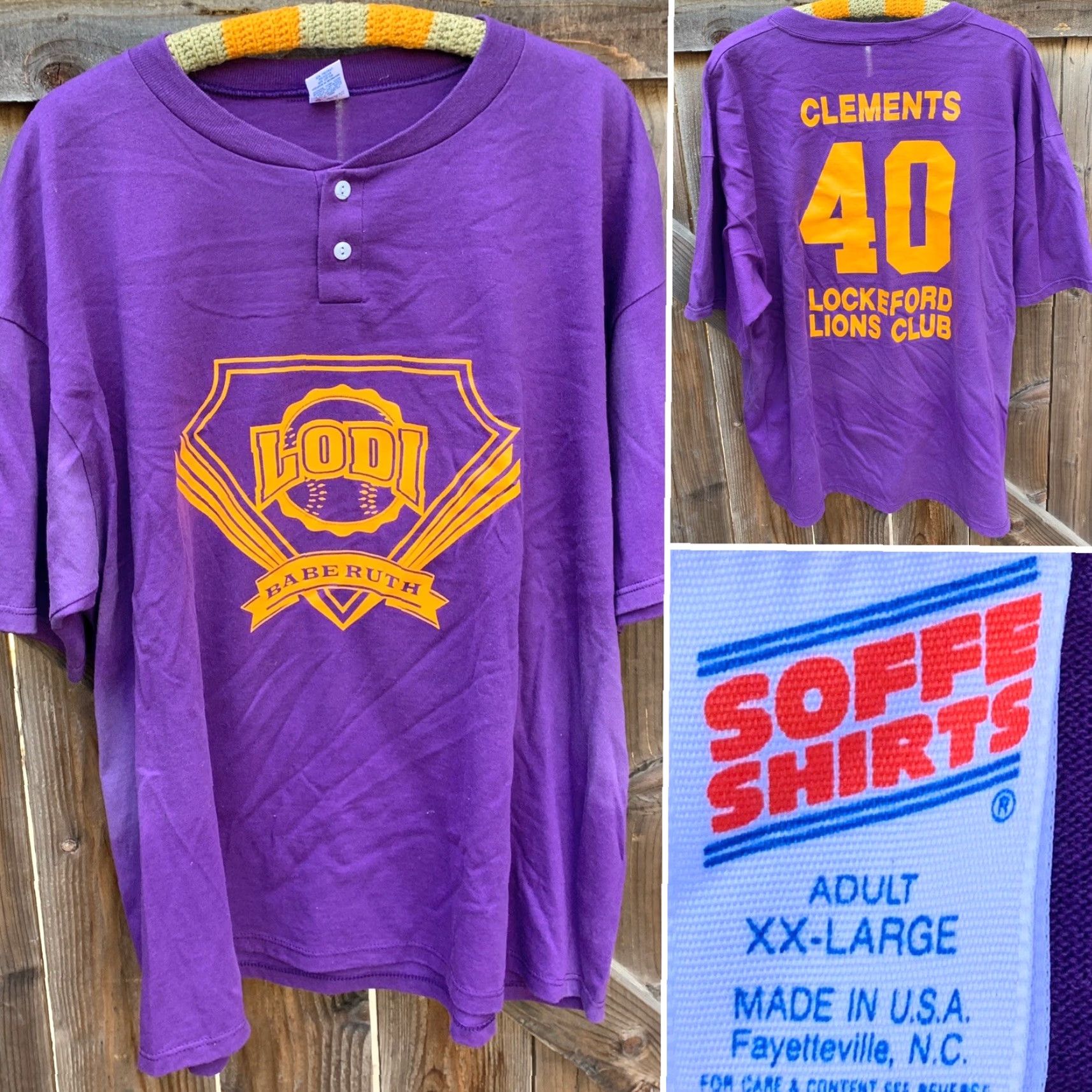 Vintage VINTAGE Soffe Shirts T-Shirt XXL Unisex Purple LODI BABE RUTH BACK CLEMENTS 40 LOCKEFORD LIONS CLUB Size US XXL / EU 58 / 5 - 4 Thumbnail
