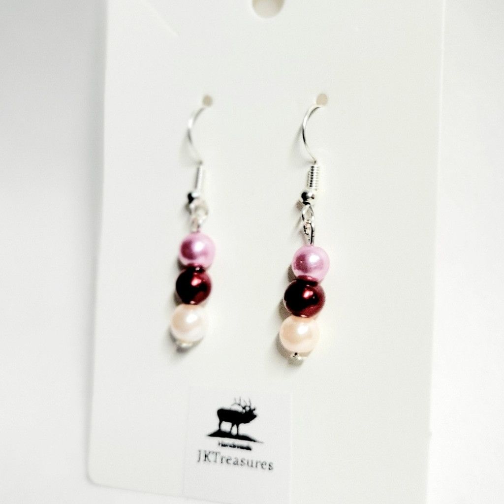 Handmade Hand crafted Valentine's Day glass bead dangle earrings Size ONE SIZE - 2 Thumbnail