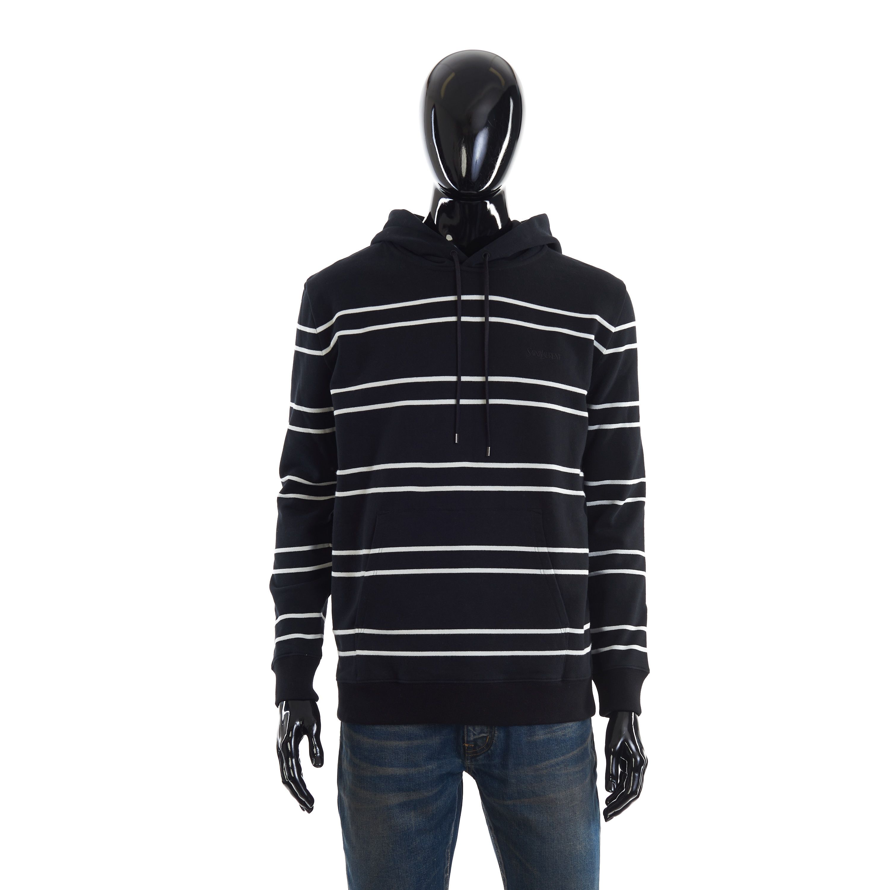 image of Saint Laurent Paris Black Saint Laurent Striped Hoodie, Men's (Size XL)