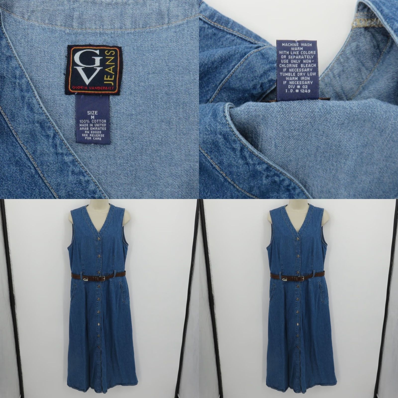 Gloria Vanderbilt VINTAGE Gloria Vanderbilt Women Medium Cotton Blue Denim Jean V Neck Button Dress Belted Dress Size 32" / US 10 / IT 46 - 8 Thumbnail