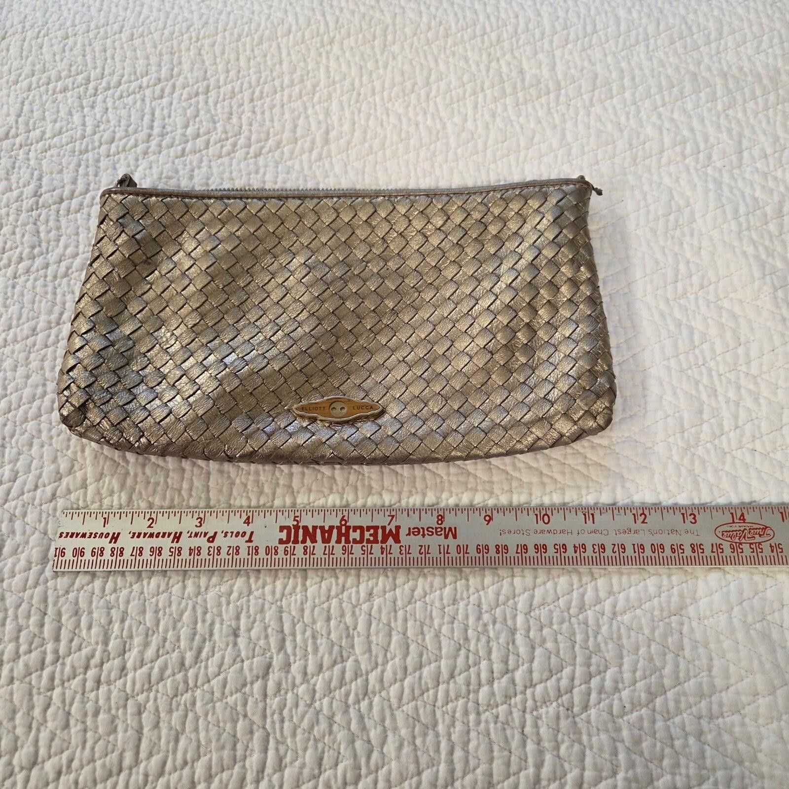 Other Elliott Lucca Pewter Woven Leather Clutch Pouch Bag Zip Top Size ONE SIZE - 6 Thumbnail