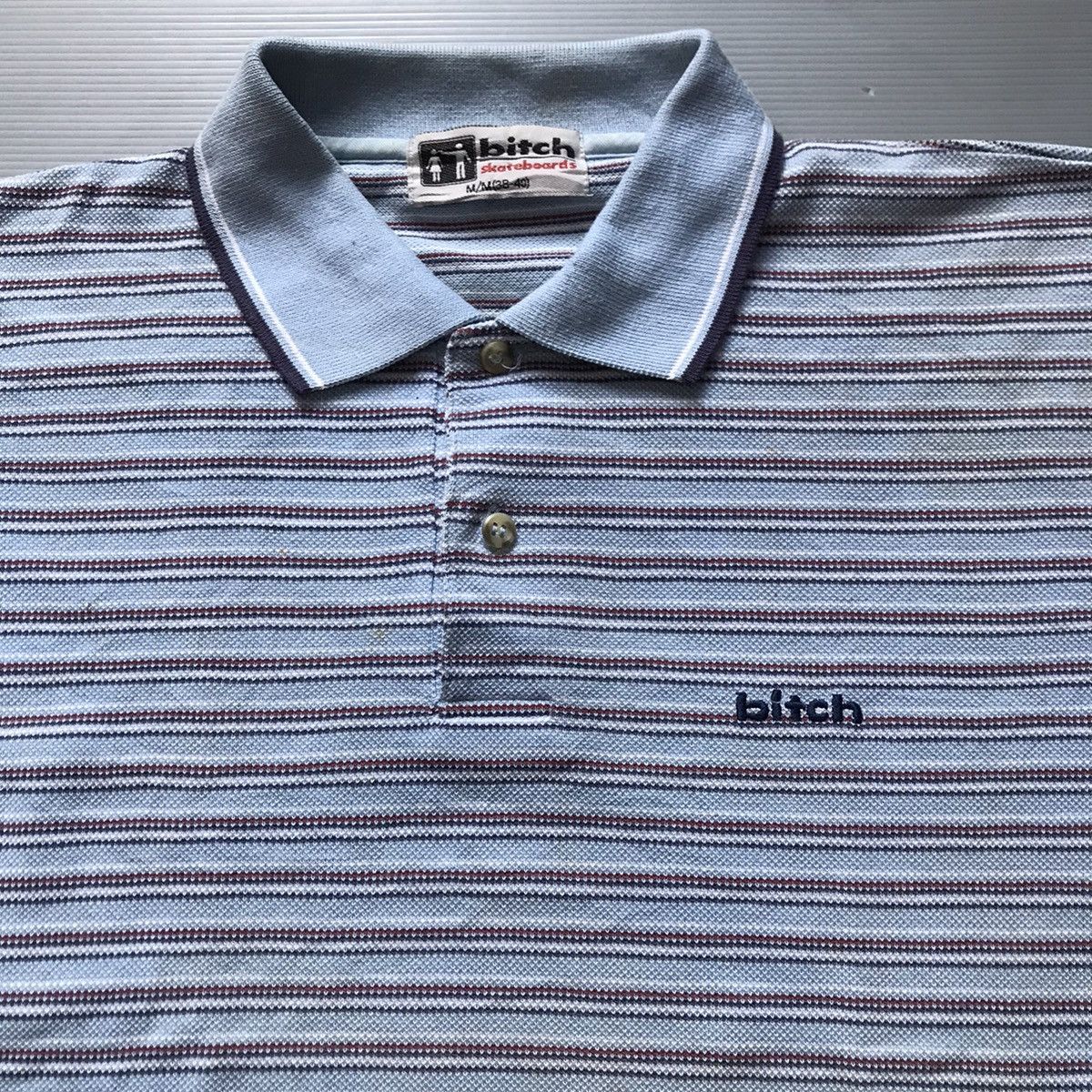 Hook-Ups × Hysteric Glamour Vintage 90s Bitch Skateboards Polo Shirt Stripe blue colar Size US M / EU 48-50 / 2 - 5 Thumbnail