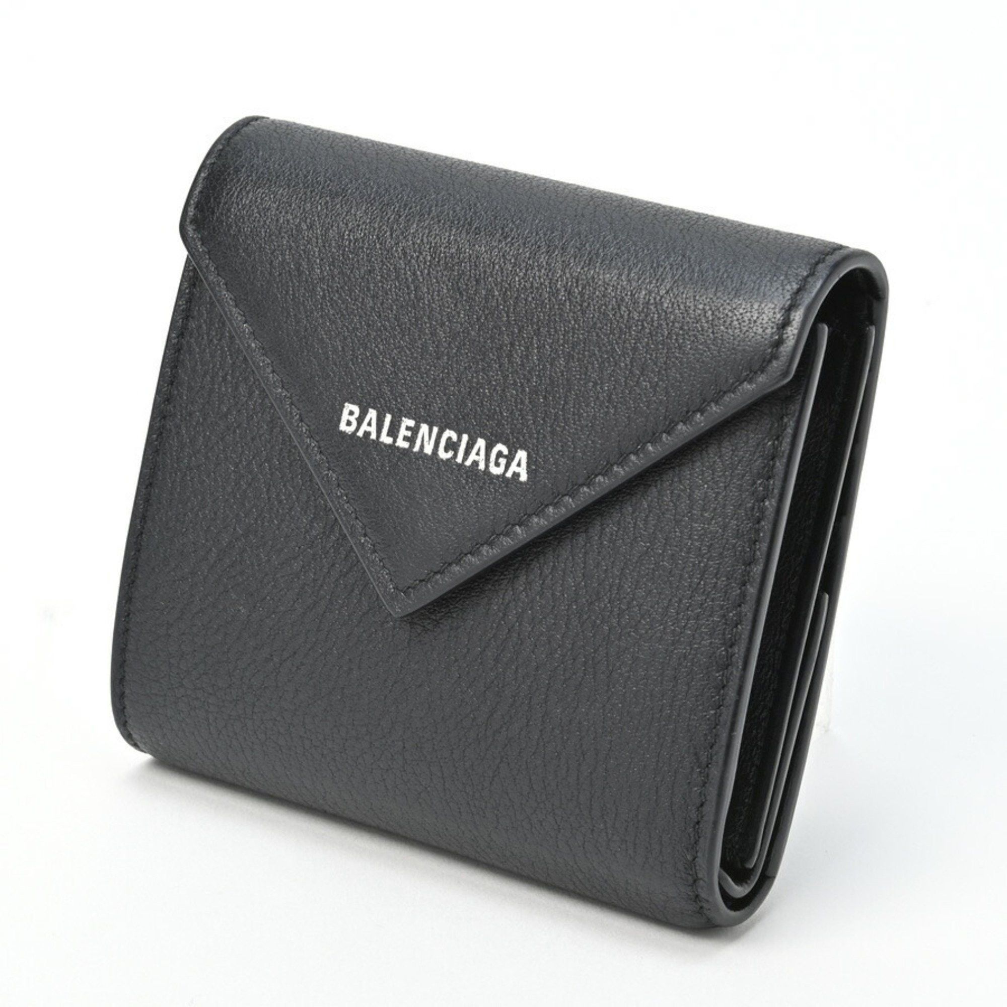 image of Balenciaga Paper Flap Coin & Card Holder Trifold Wallet 637450 in Black, Women's