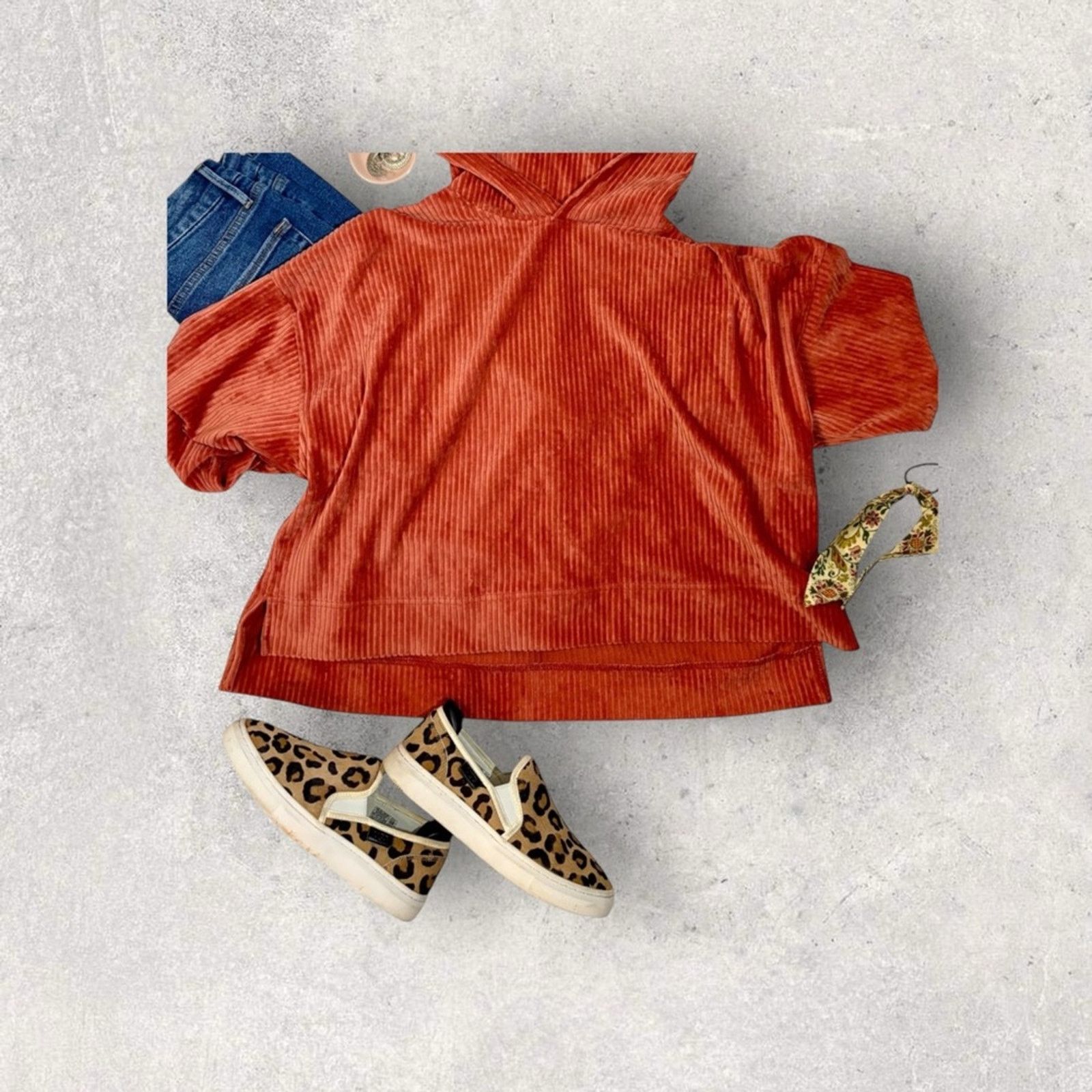American Eagle Outfitters Rust Aerie Thick Corduroy Hoodie Size L / US 10 / IT 46 - 3 Thumbnail